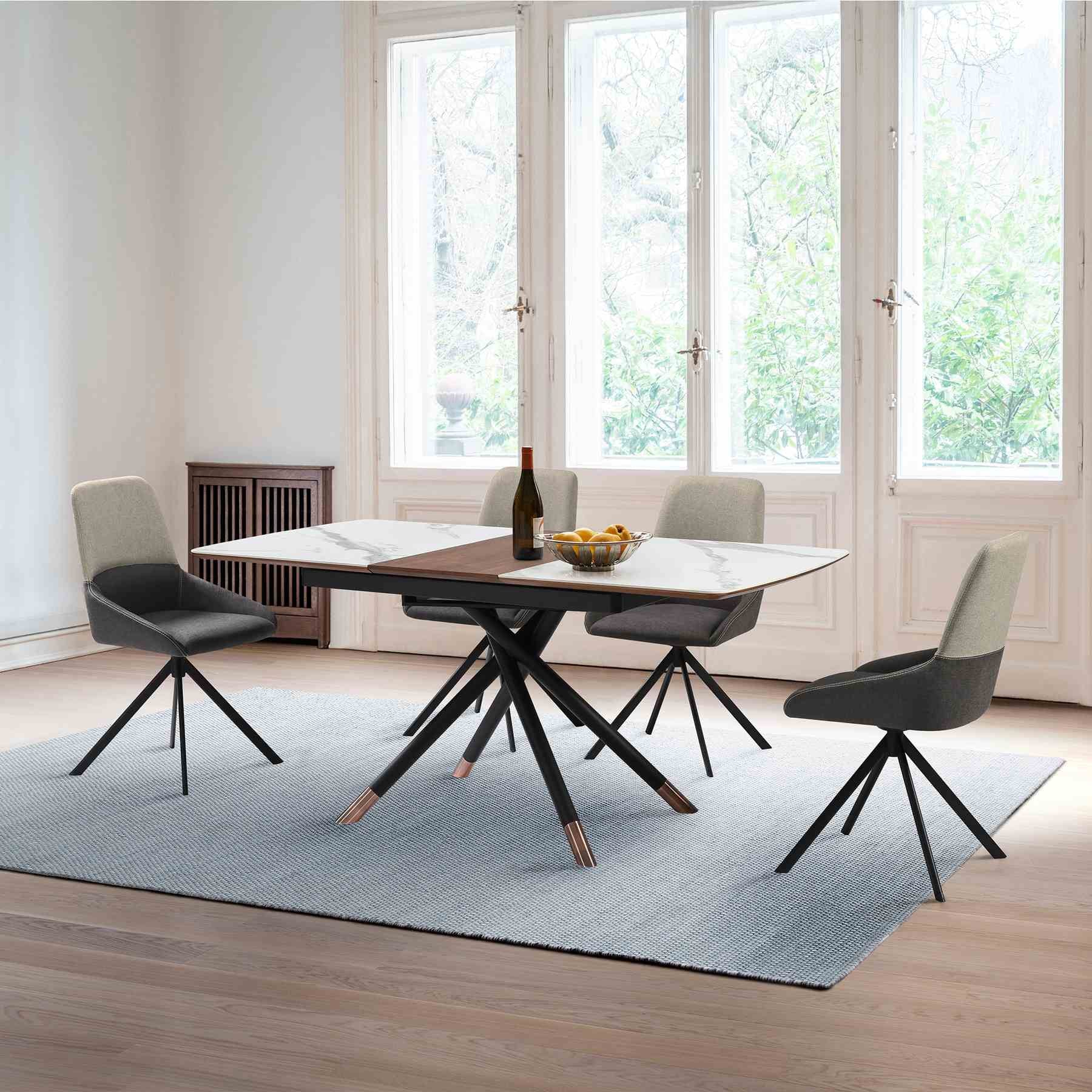 Maverick Swivel Upholstered Dining Chair in Two-Tone Fabric Gray with Black Metal Legs - Set of 2 - Image 11