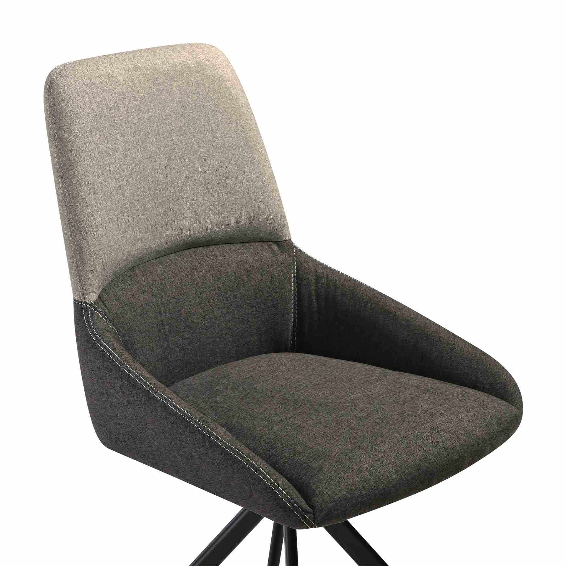 Maverick Swivel Upholstered Dining Chair in Two-Tone Fabric Gray with Black Metal Legs - Set of 2 - Image 5