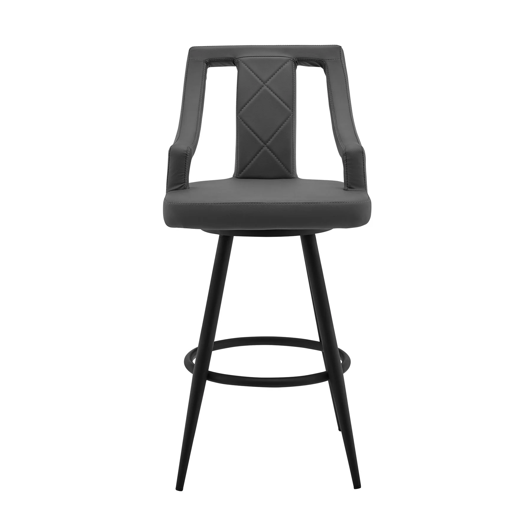Maxen 26" Gray Faux Leather and Black Metal Swivel Bar Stool - Image 2