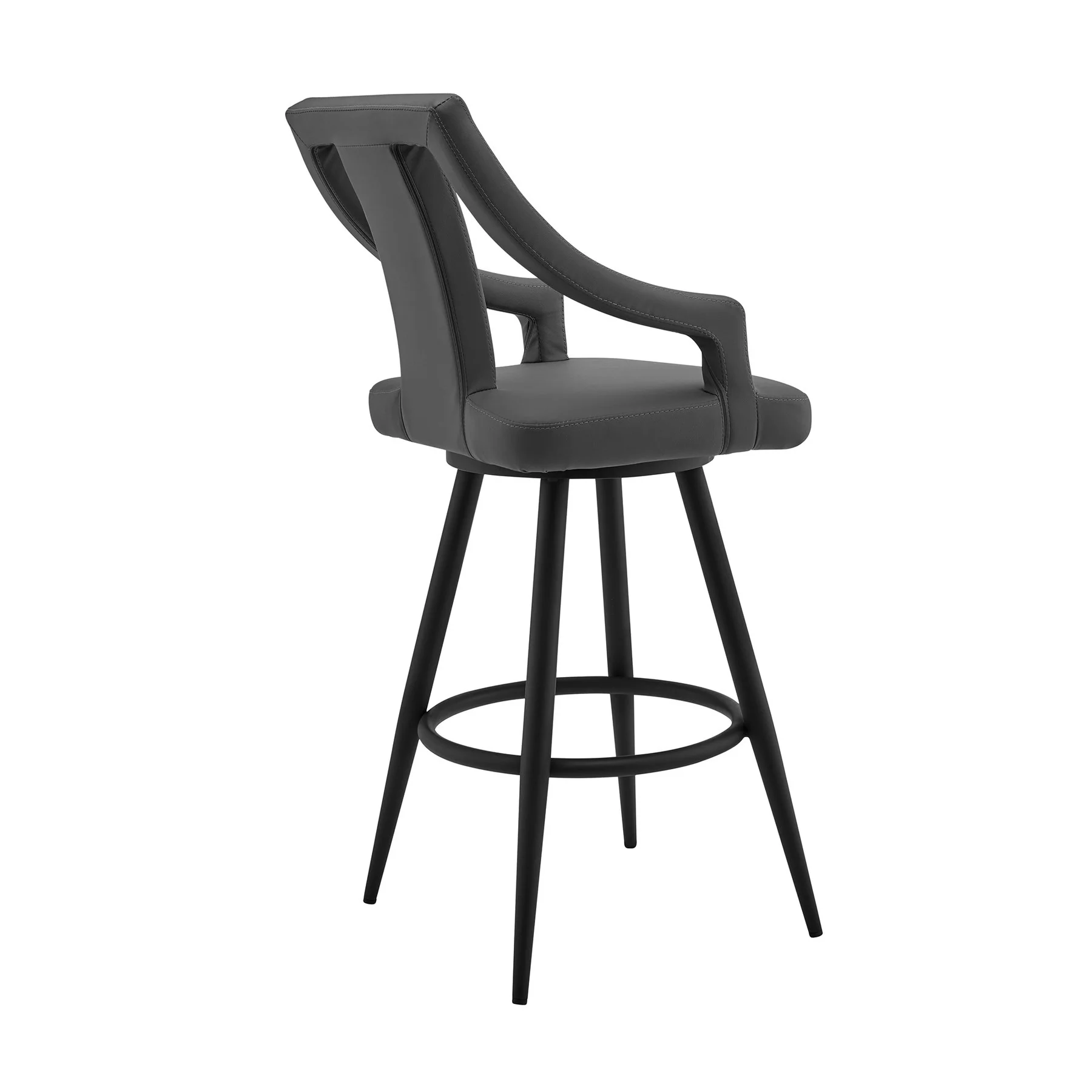 Maxen 26" Gray Faux Leather and Black Metal Swivel Bar Stool - Image 3
