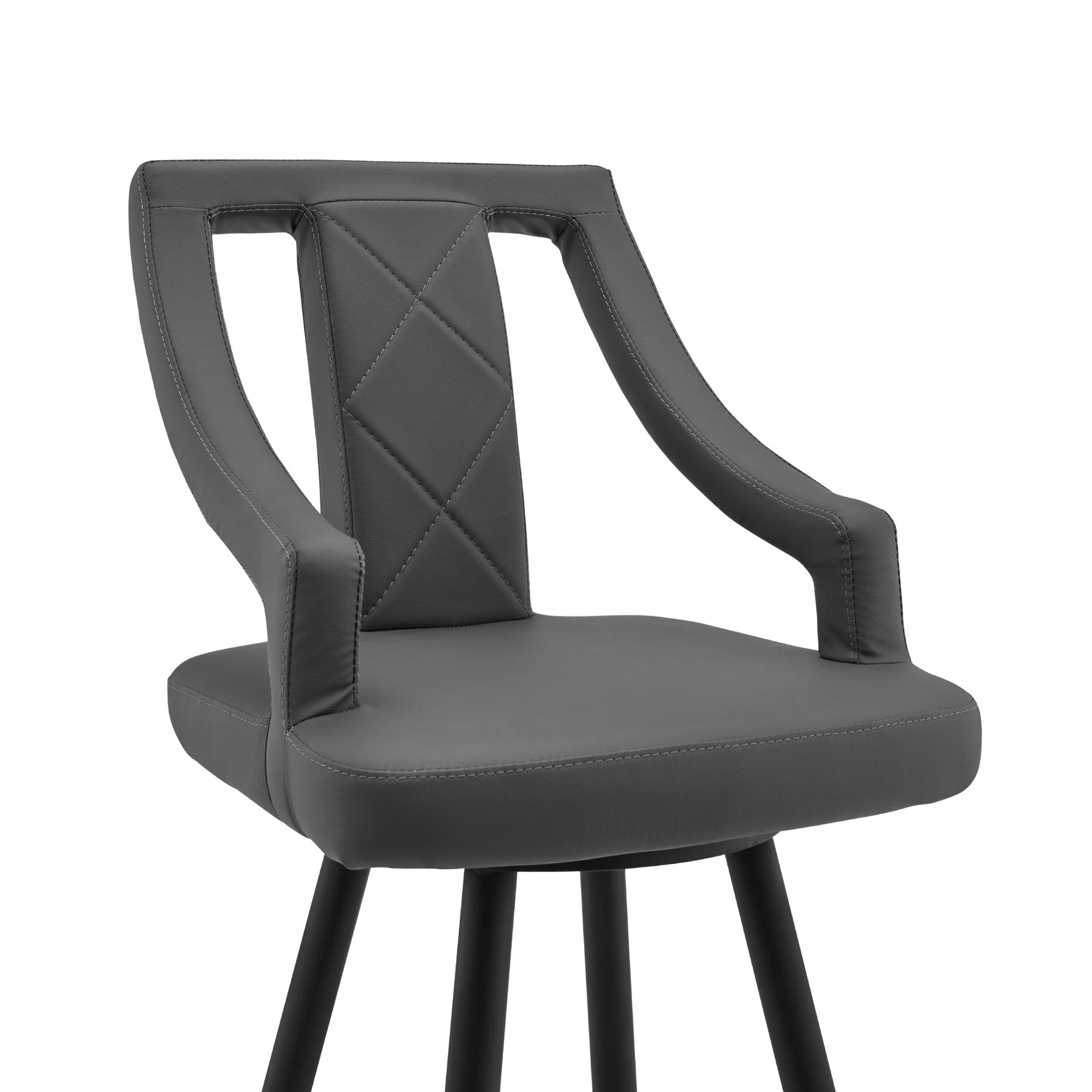 Maxen 26" Gray Faux Leather and Black Metal Swivel Bar Stool - Image 4