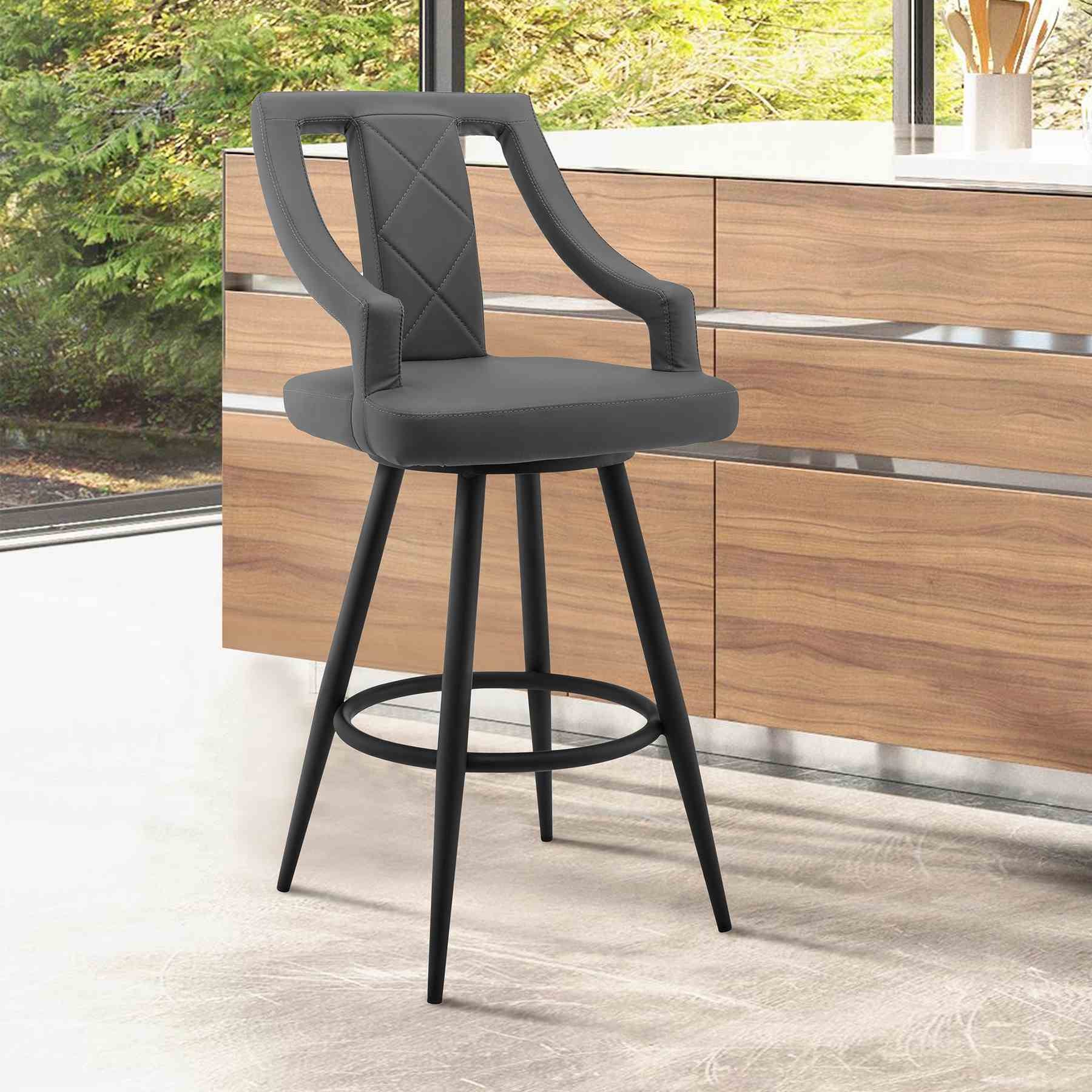 Maxen 26" Gray Faux Leather and Black Metal Swivel Bar Stool - Image 7