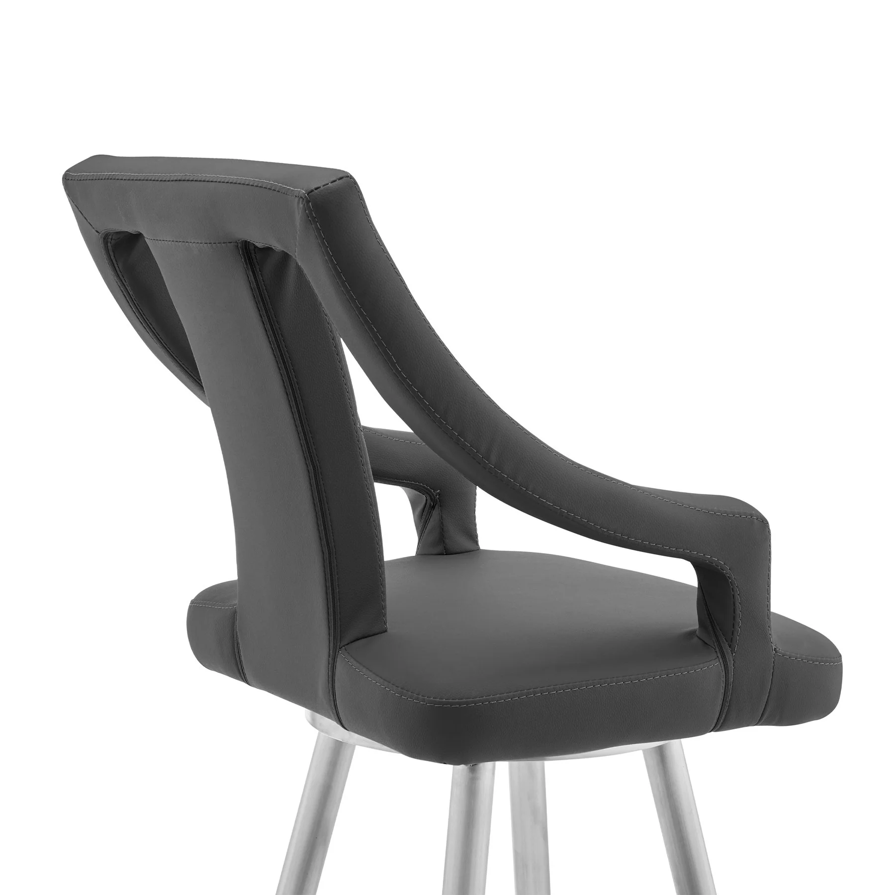 Maxen 26" Gray Faux Leather and Brushed Stainless Steel Swivel Bar Stool - Image 4