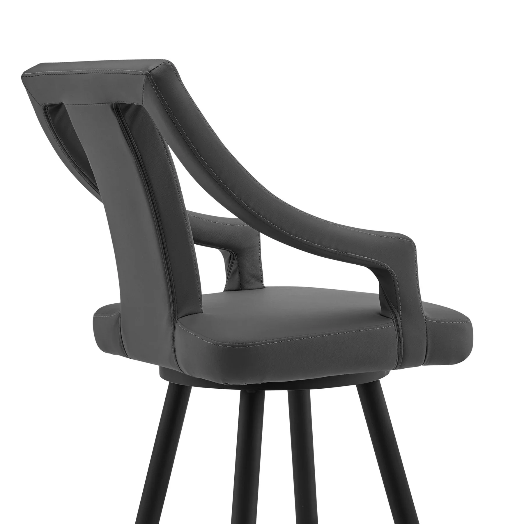 Maxen 30" Gray Faux Leather and Black Metal Swivel Bar Stool - Image 5
