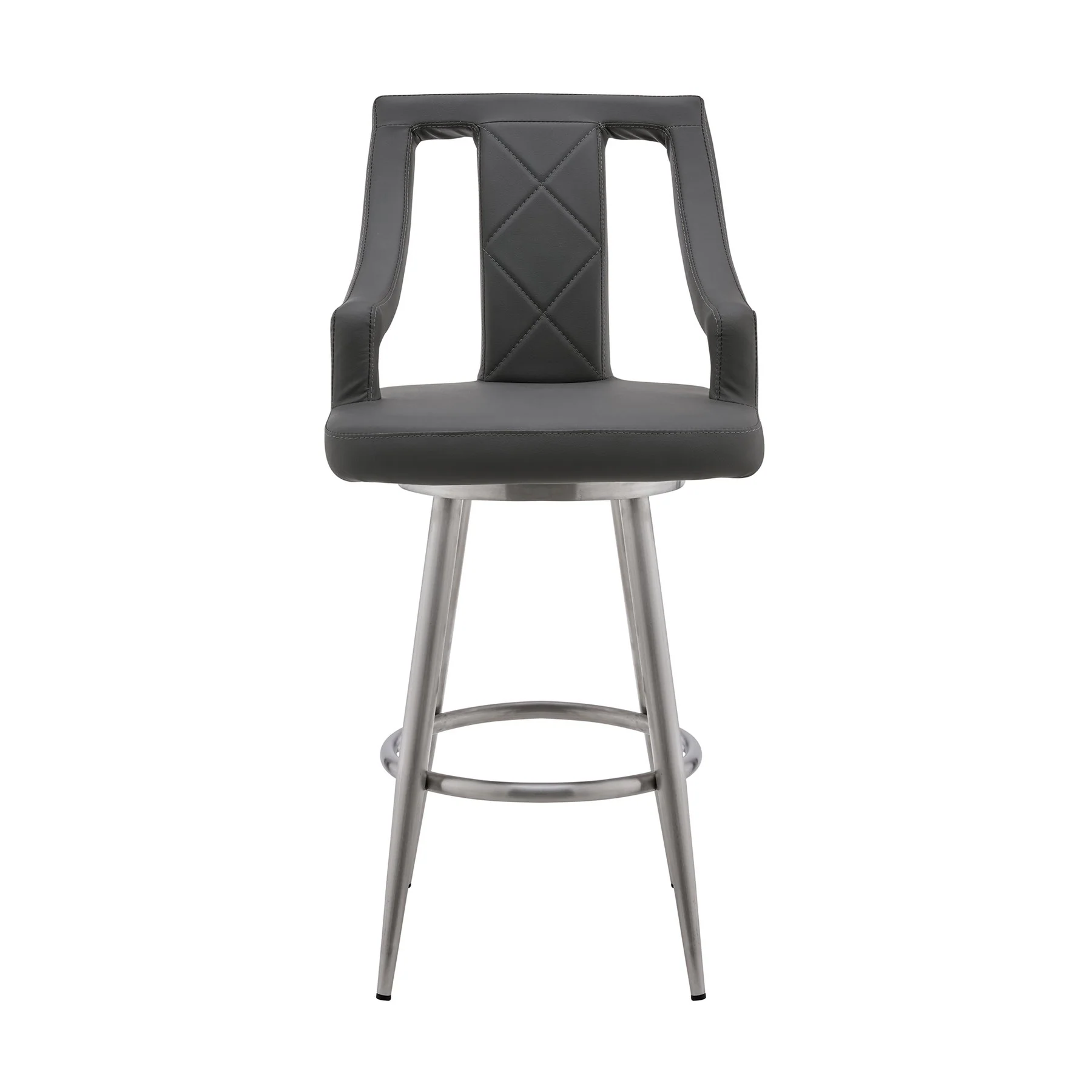 Maxen 30" Gray Faux Leather and Brushed Stainless Steel Swivel Bar Stool - Image 2
