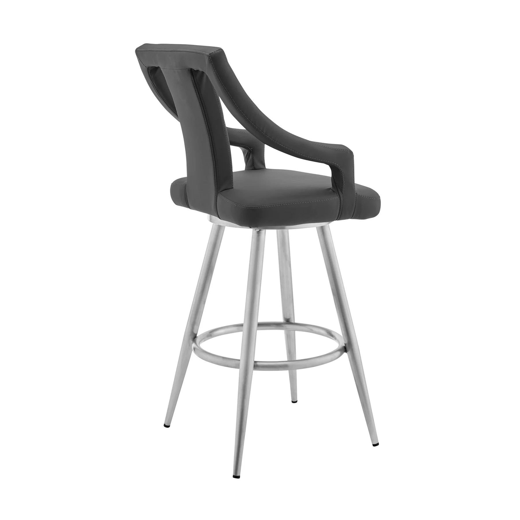 Maxen 30" Gray Faux Leather and Brushed Stainless Steel Swivel Bar Stool - Image 3