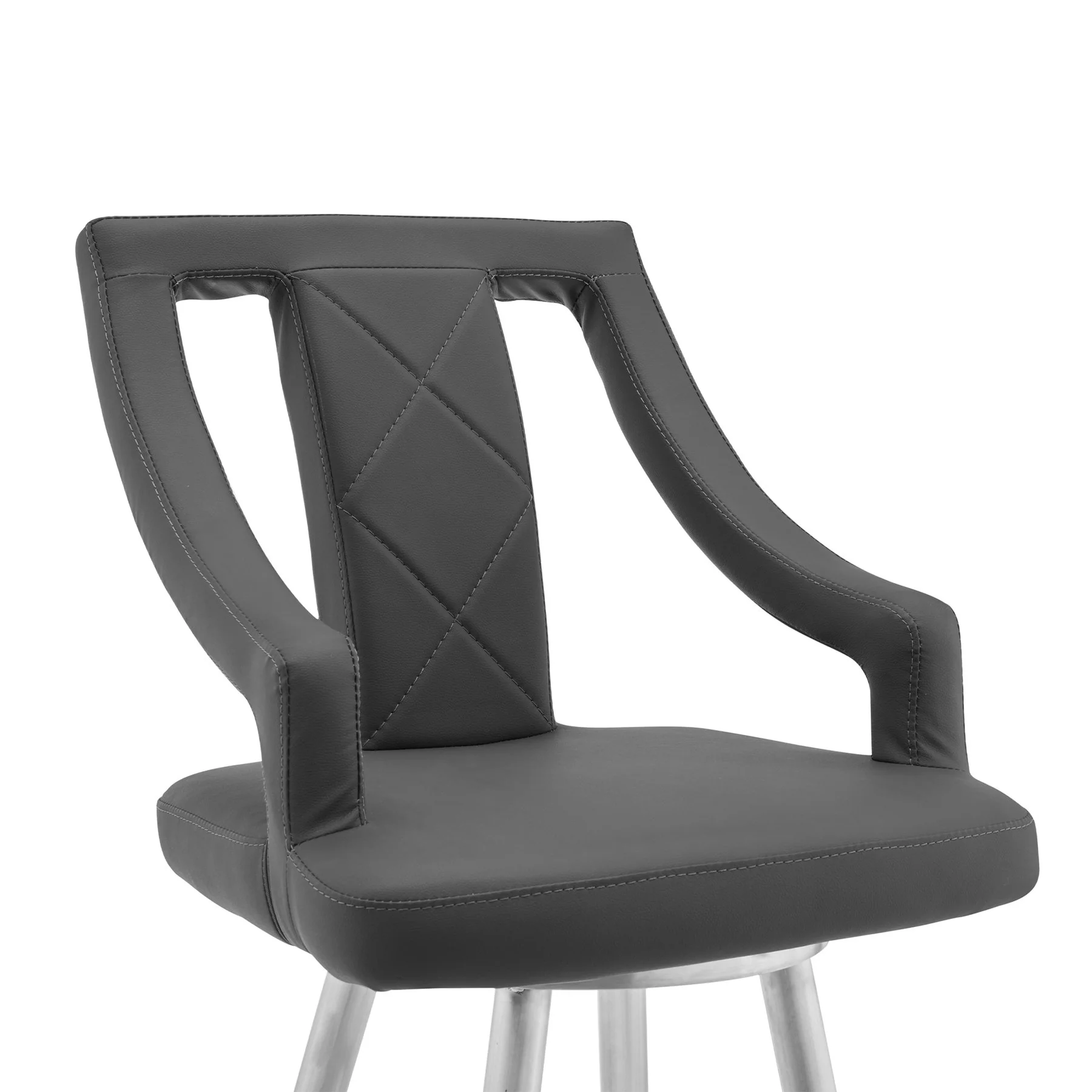 Maxen 30" Gray Faux Leather and Brushed Stainless Steel Swivel Bar Stool - Image 4