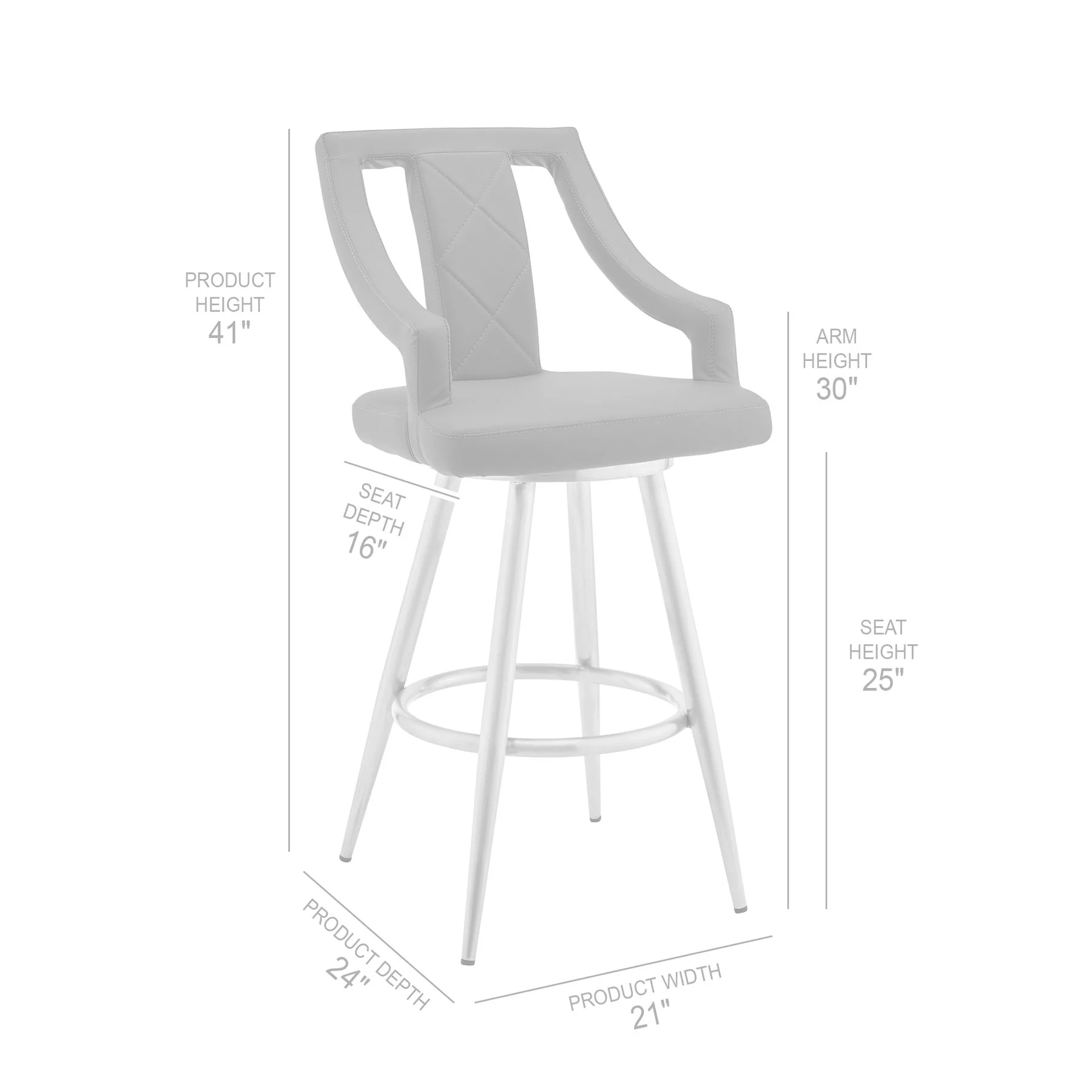 Maxen 30" Gray Faux Leather and Brushed Stainless Steel Swivel Bar Stool - Image 7