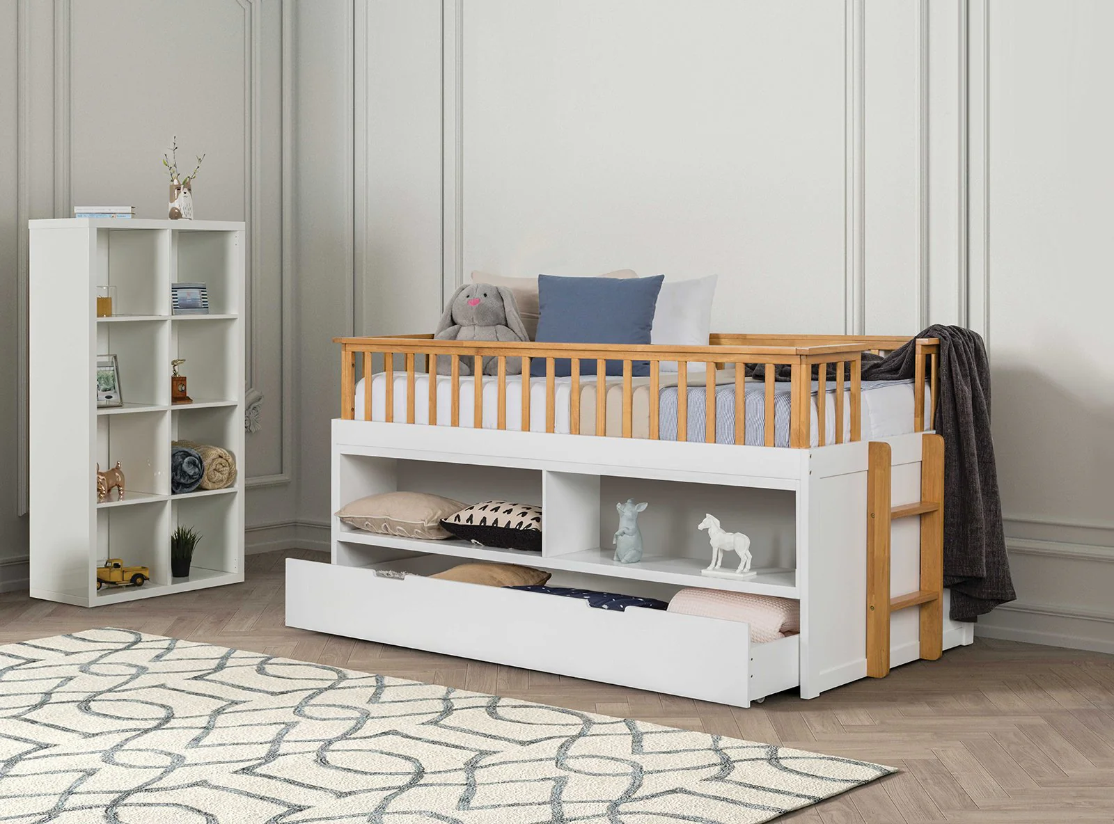 Mcpherson Twin Captain Bed w/ Trundle, White/Oak - Image 2
