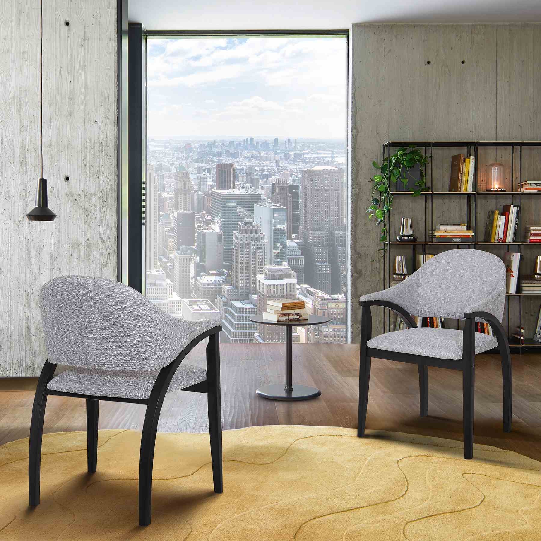 Meadow Contemporary Dining Chair in Black Brush Wood Finish and Gray Fabric - Set of 2 - Image 6
