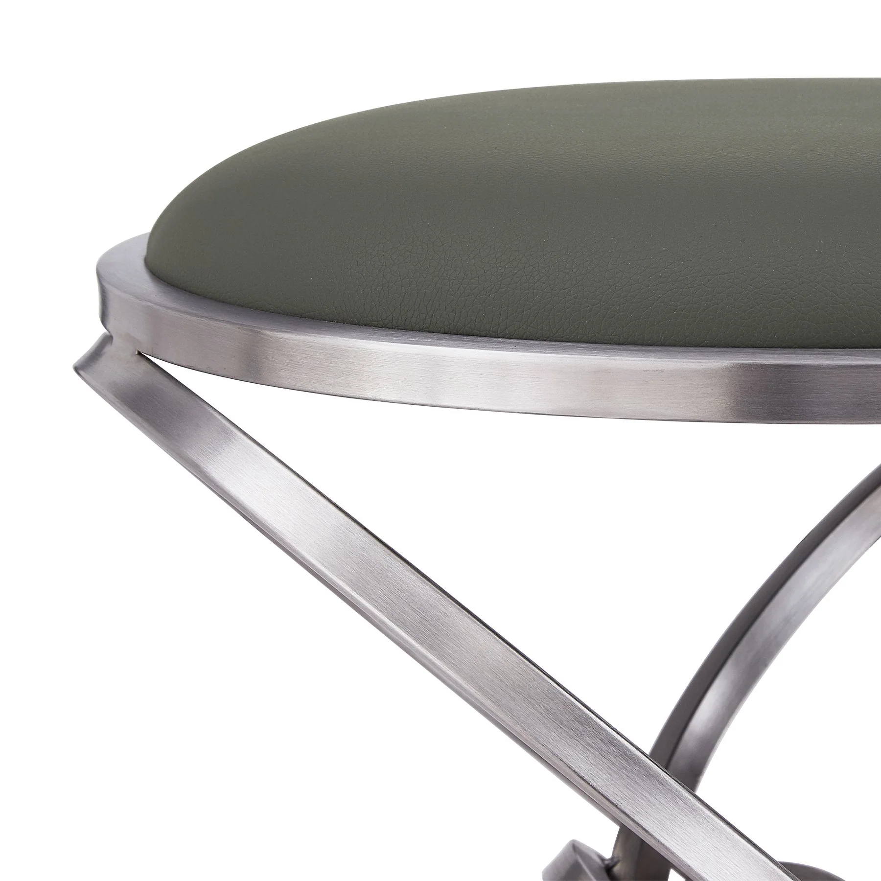 Medley Contemporary 26" Counter Height Barstool in Brushed Stainless Steel Finish and Gray Faux Leather - Image 4
