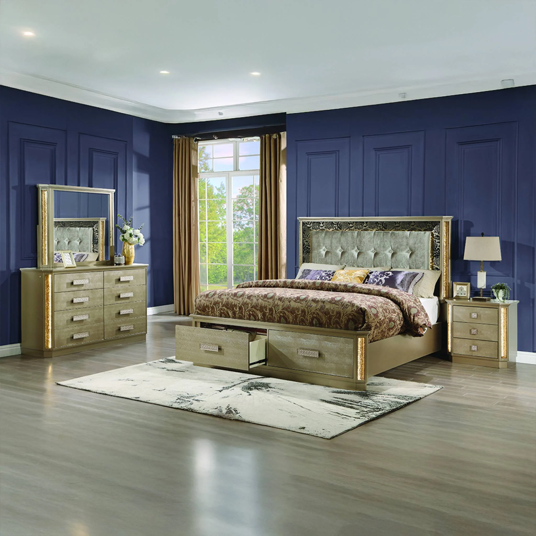 Medusa King 4 Pc Bedroom Set  Gold - Image 19