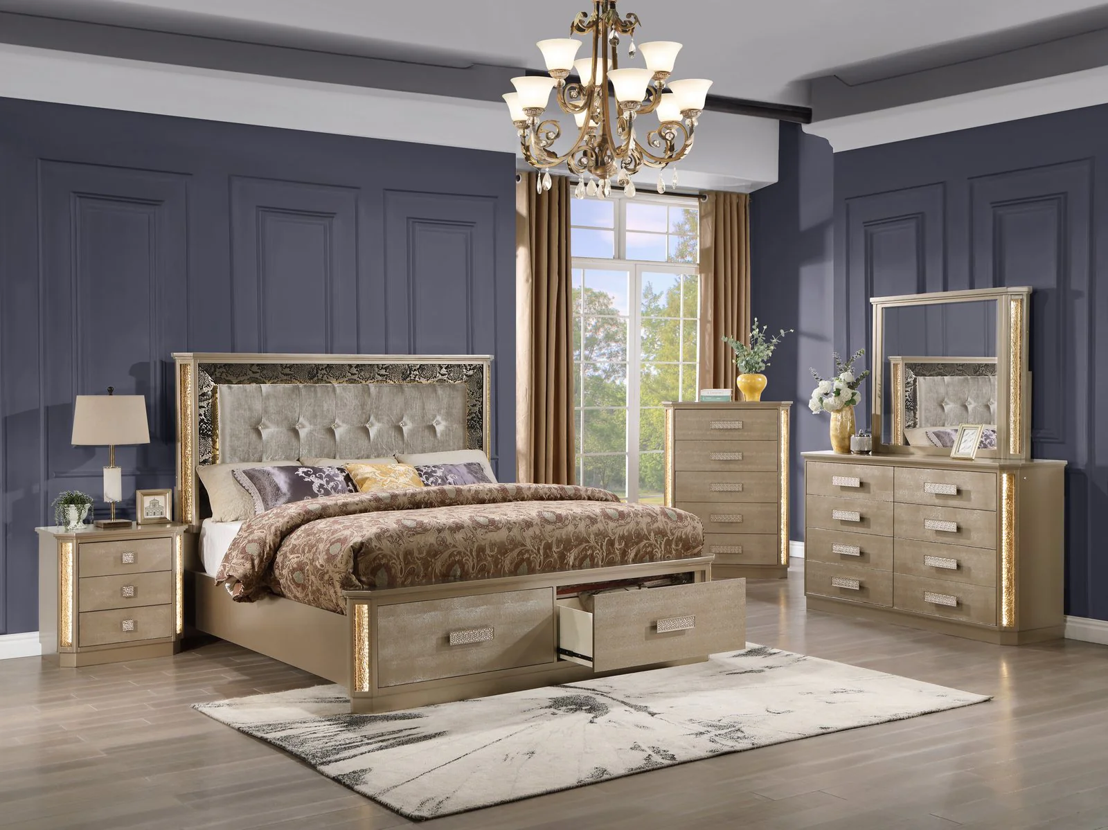 Medusa King 5 Pc Bedroom Set Gold - Image 2