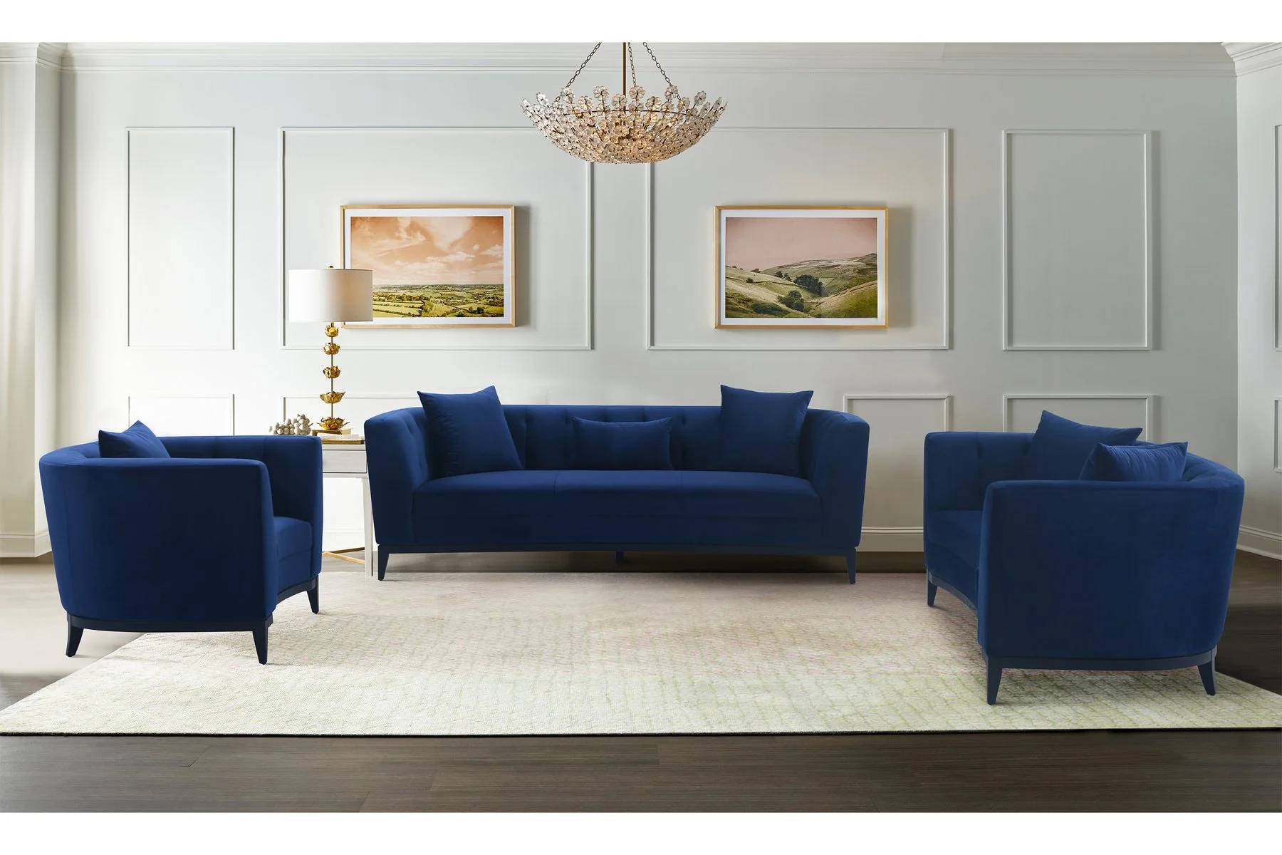Melange 3 Piece Blue Velvet Living Room Seating Set - Image 8