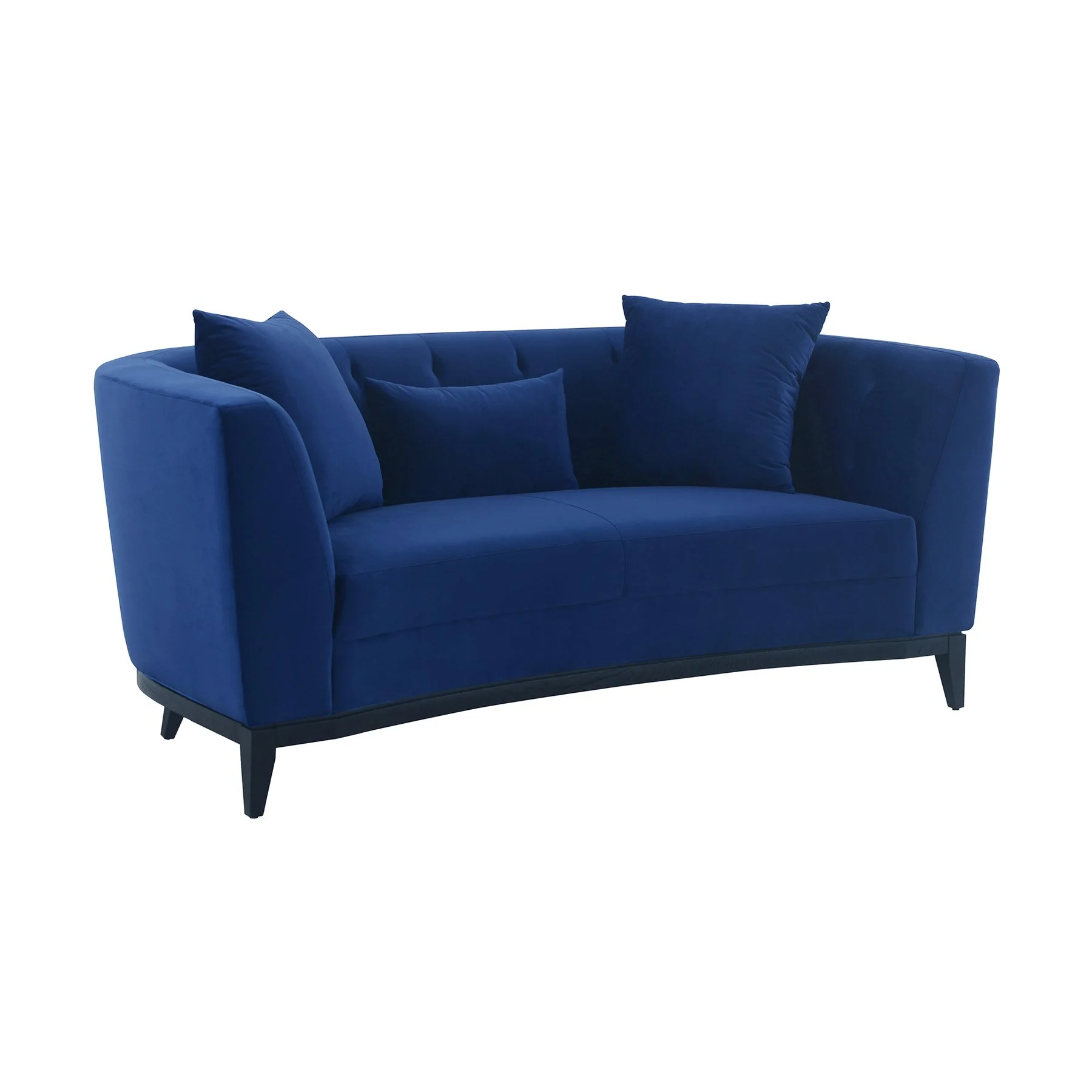 Melange Blue Velvet Upholstered Loveseat with Black Wood Base - Image 2