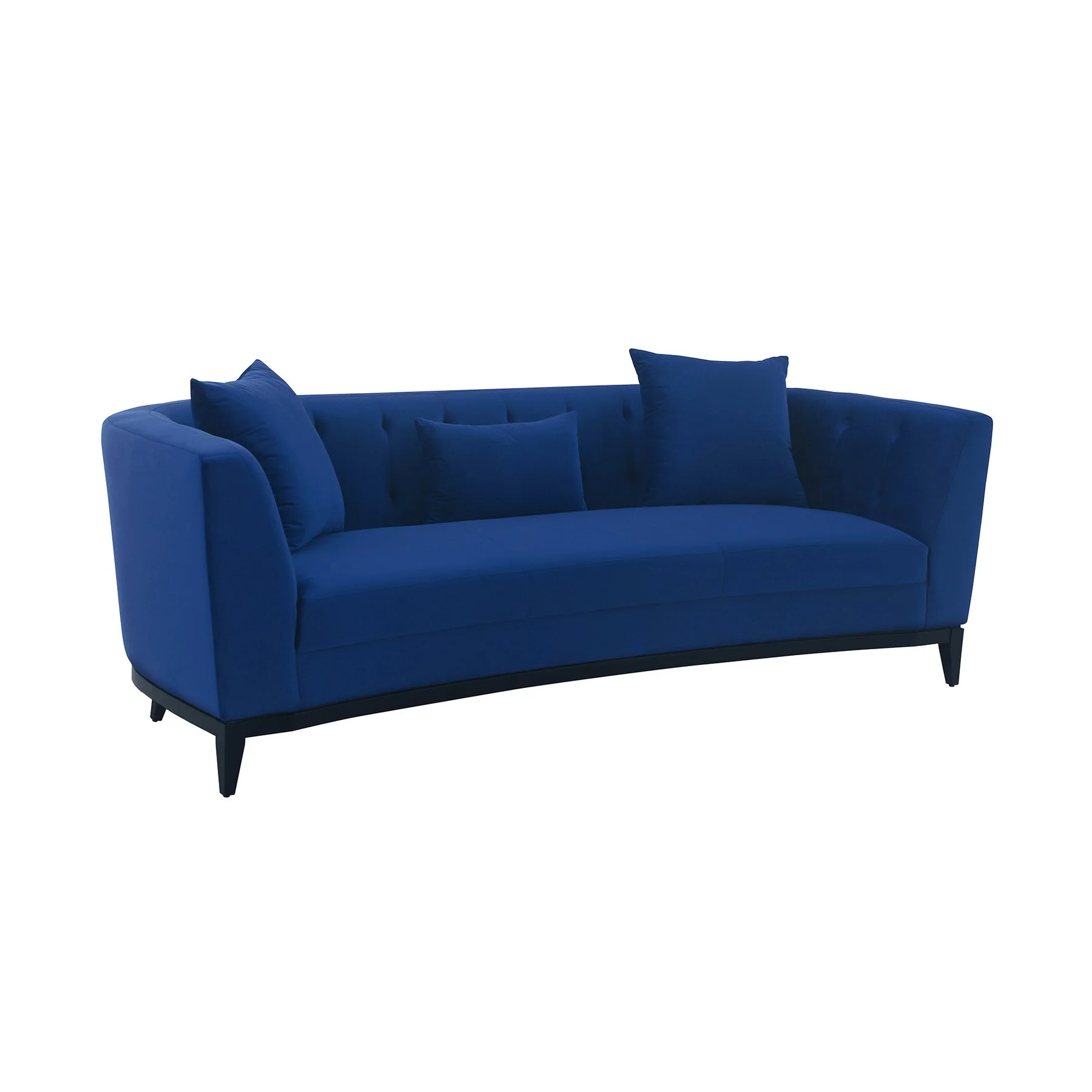 Melange Blue Velvet Upholstered Sofa with Black Wood Base - Image 2