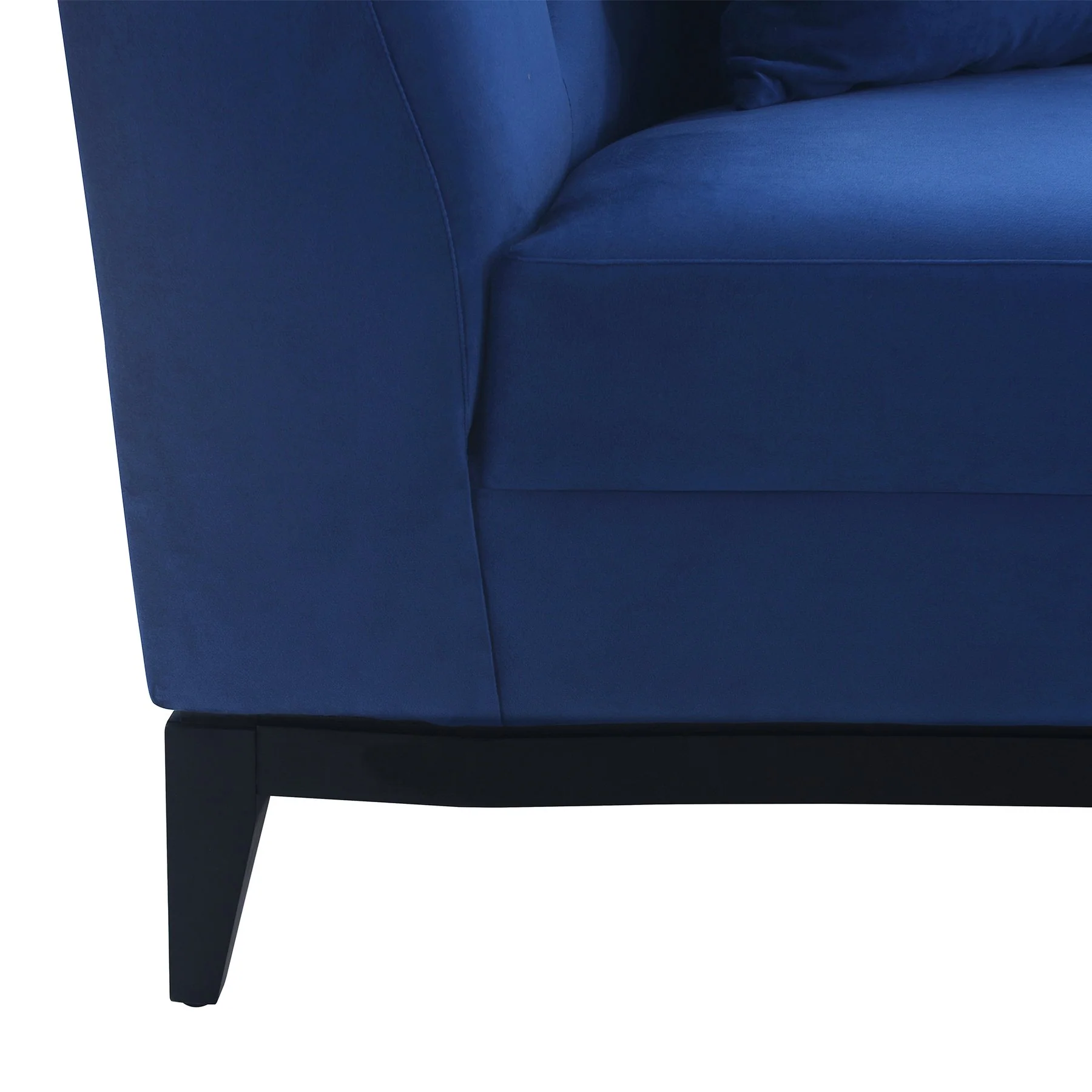 Melange Blue Velvet Upholstered Sofa with Black Wood Base - Image 7
