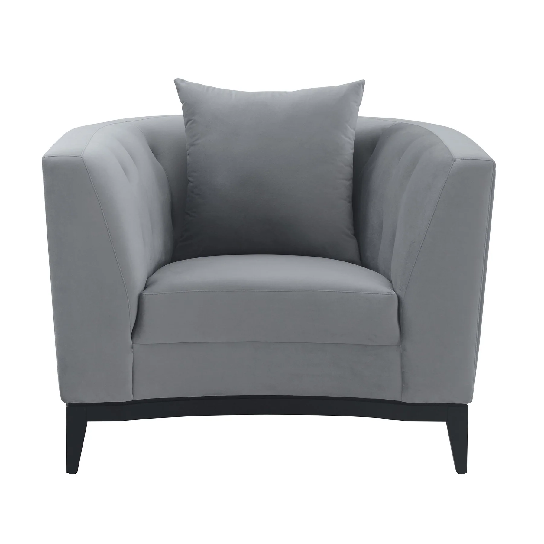 Melange Gray Velvet Accent Chair with Black Wood Base - Image 2