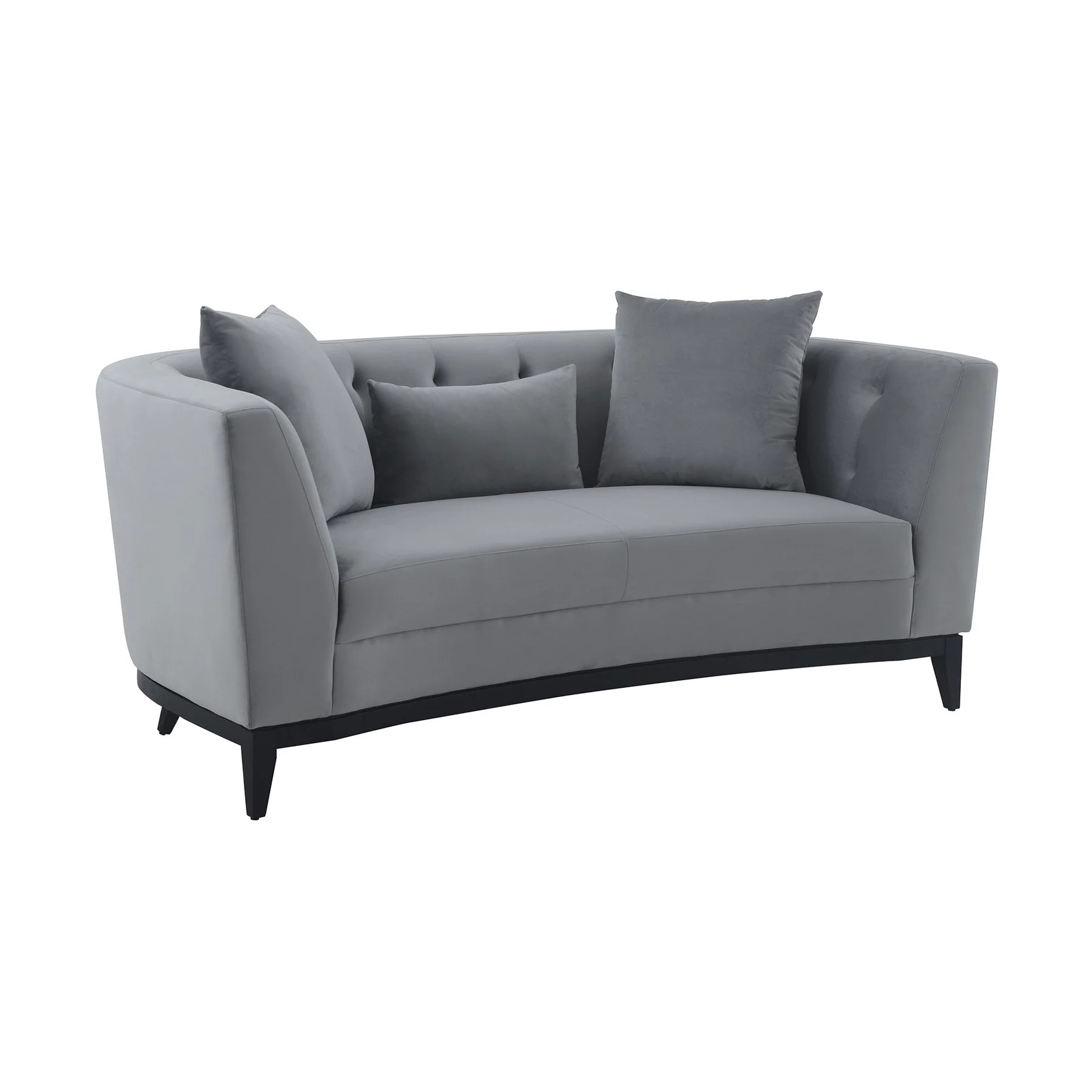 Melange Gray Velvet Loveseat with Black Wood Base - Image 2