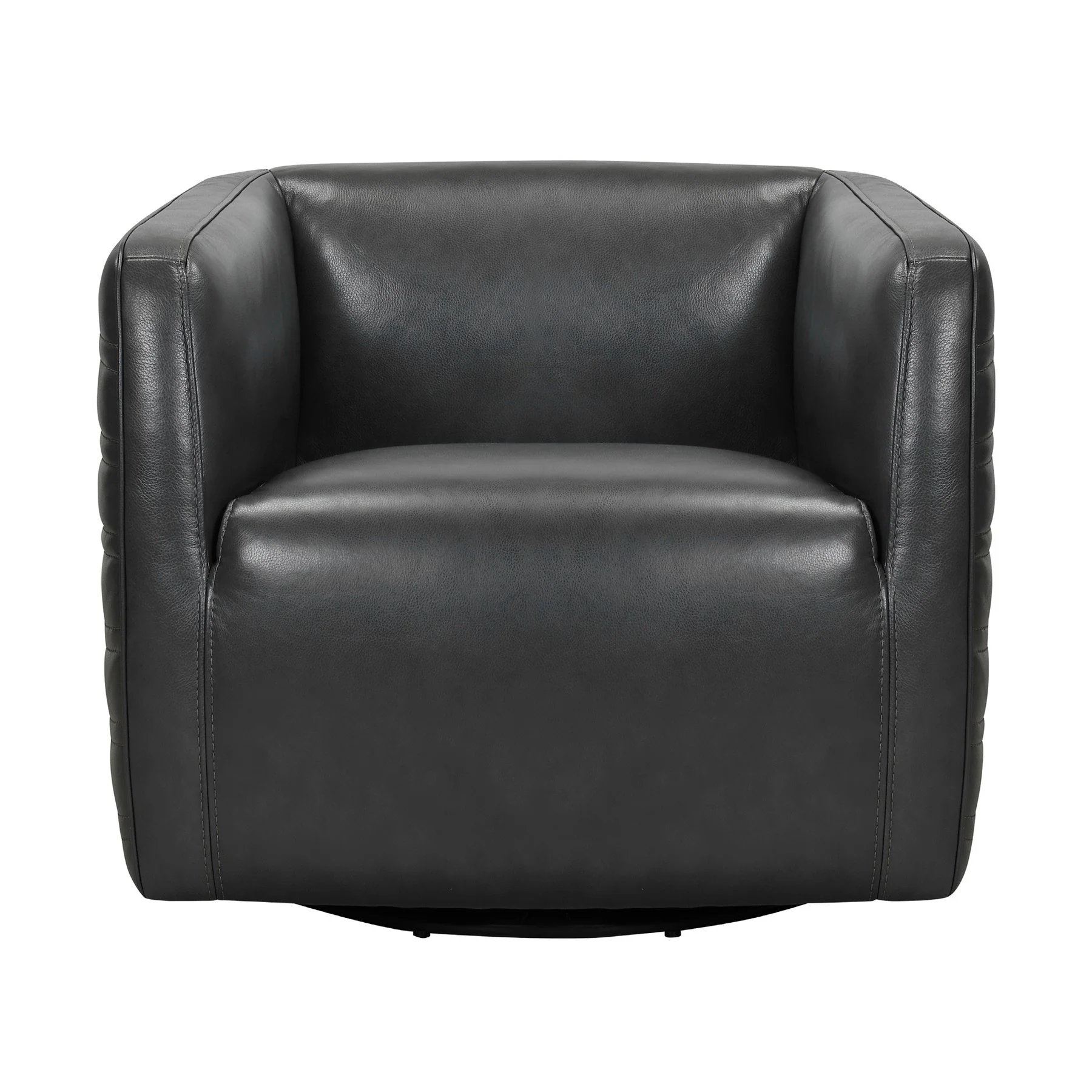 Melanie Swivel Pewter Genuine Leather Barrel Chair - Image 2