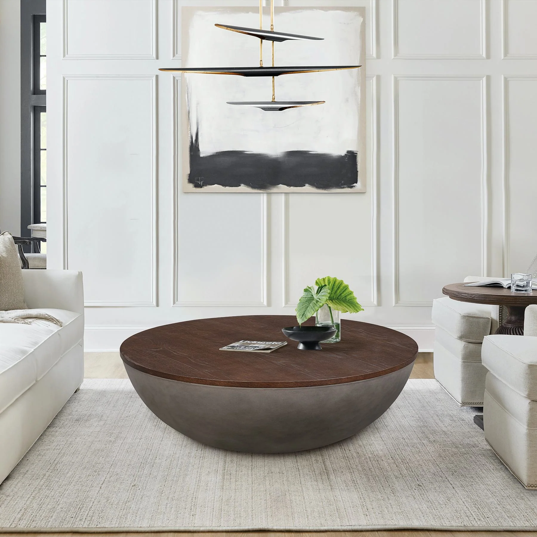 Melody Round Coffee Table in Concrete and Brown Brushed Oak - Image 8