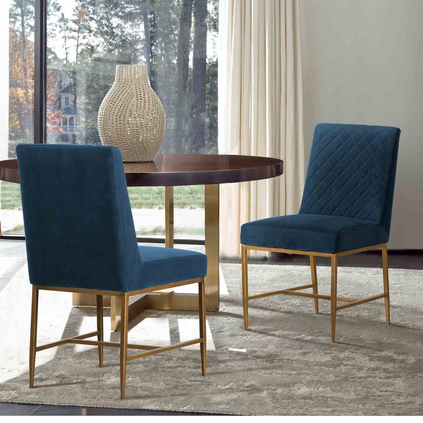 Memphis Blue Velvet and Antique Brass Accent Dining Chair- Set of 2 - Image 8