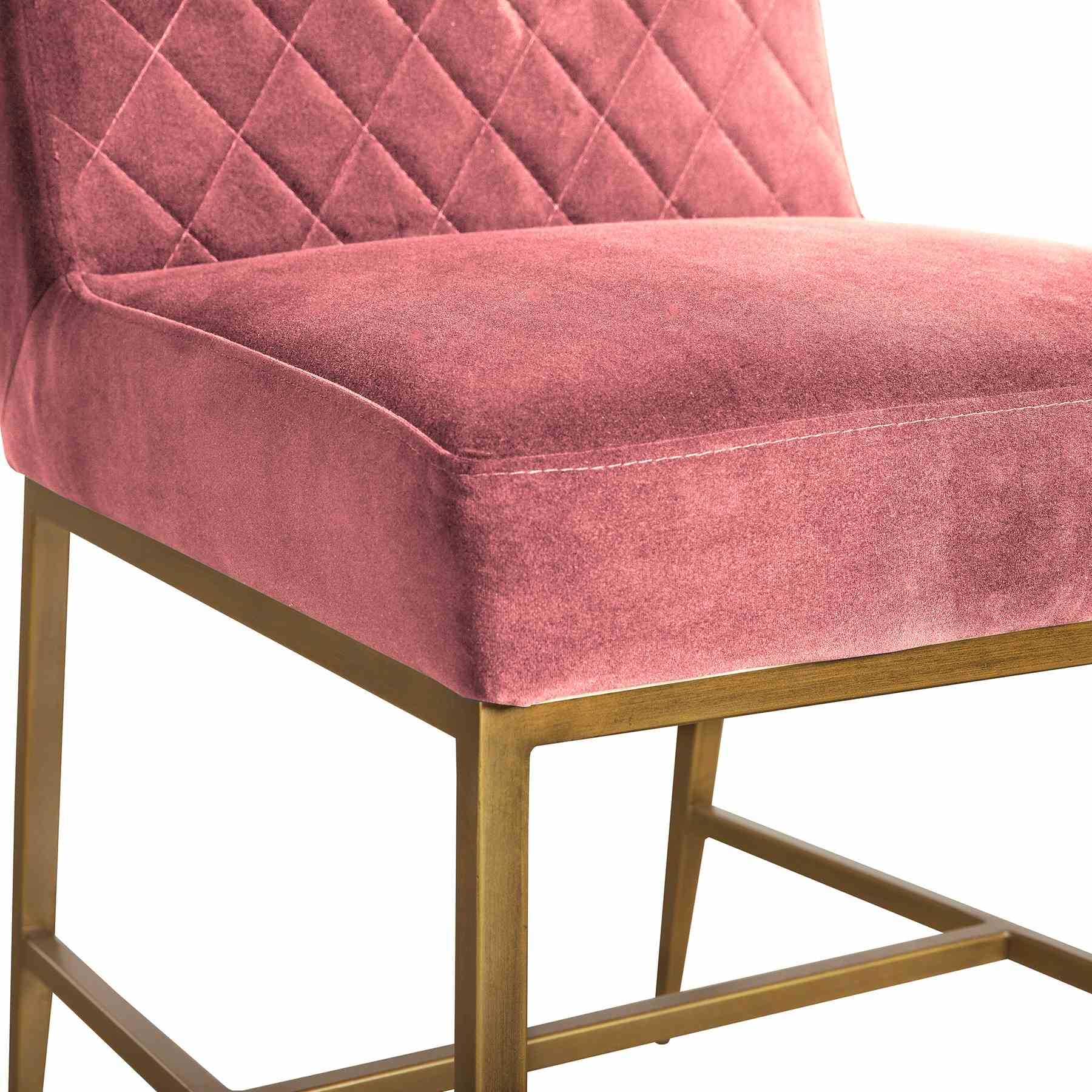 Memphis Pink Velvet and Antique Brass Accent Dining Chair- Set of 2 - Image 4