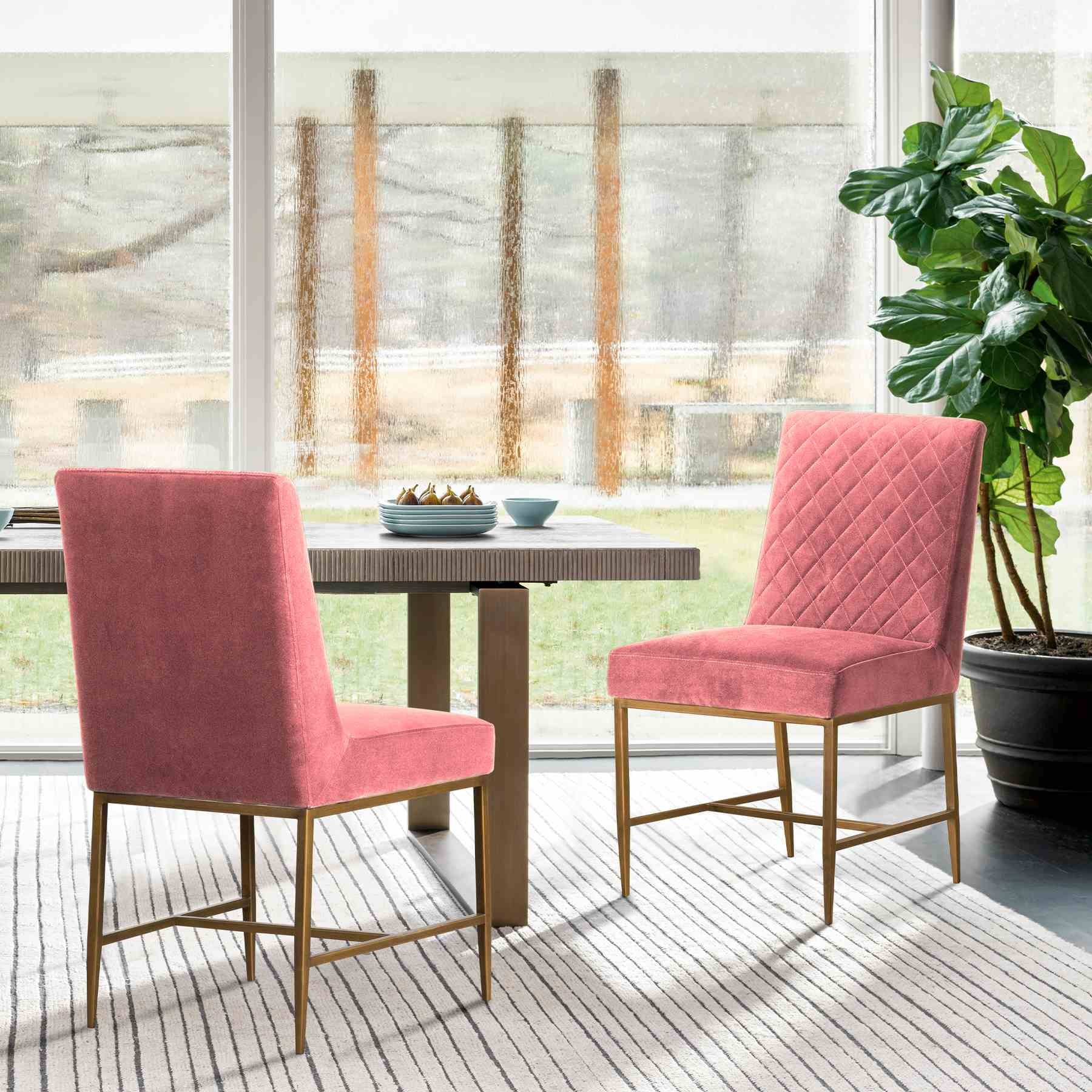 Memphis Pink Velvet and Antique Brass Accent Dining Chair- Set of 2 - Image 6