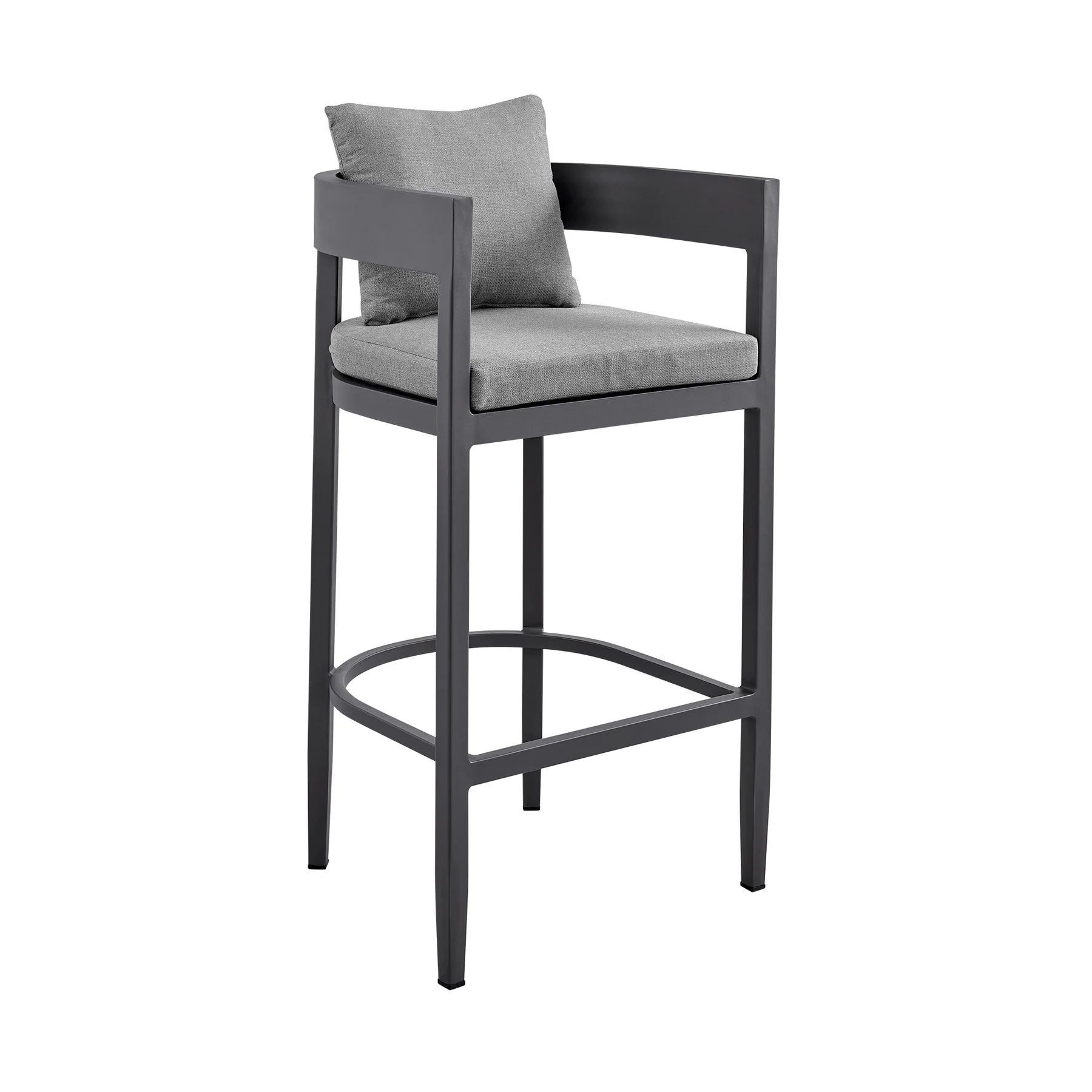 Menorca Outdoor Patio 5-Piece Bar Table Set in Aluminum with Gray Cushions - Image 2