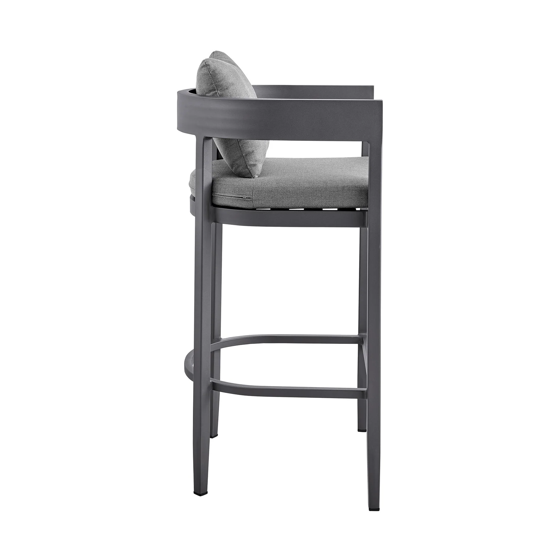 Menorca Outdoor Patio 5-Piece Bar Table Set in Aluminum with Gray Cushions - Image 3