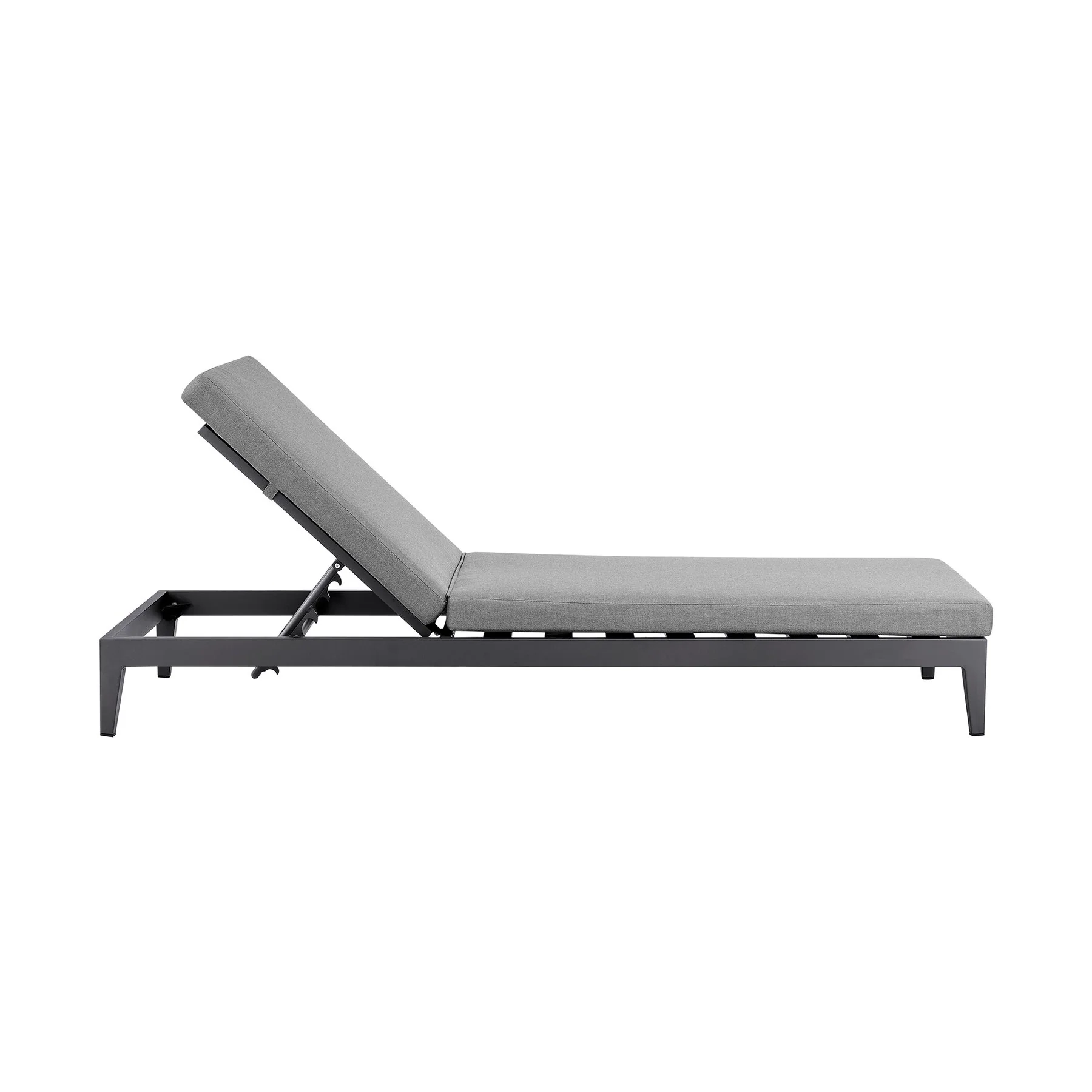 Menorca Outdoor Patio Adjustable Chaise Lounge Chair in Aluminum with Gray Cushions - Image 3