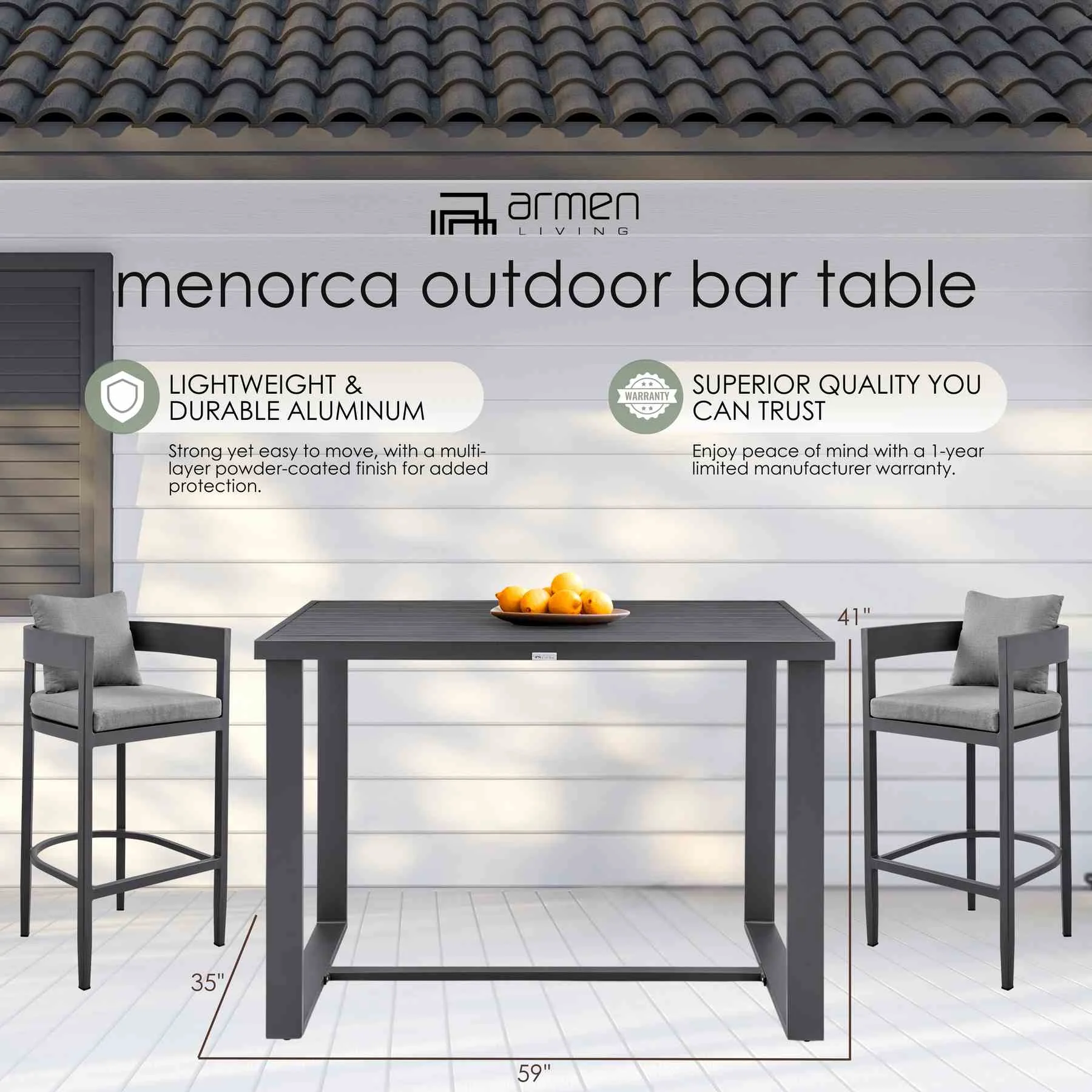 Menorca Outdoor Patio Bar Height Dining Table in Aluminum - Image 8