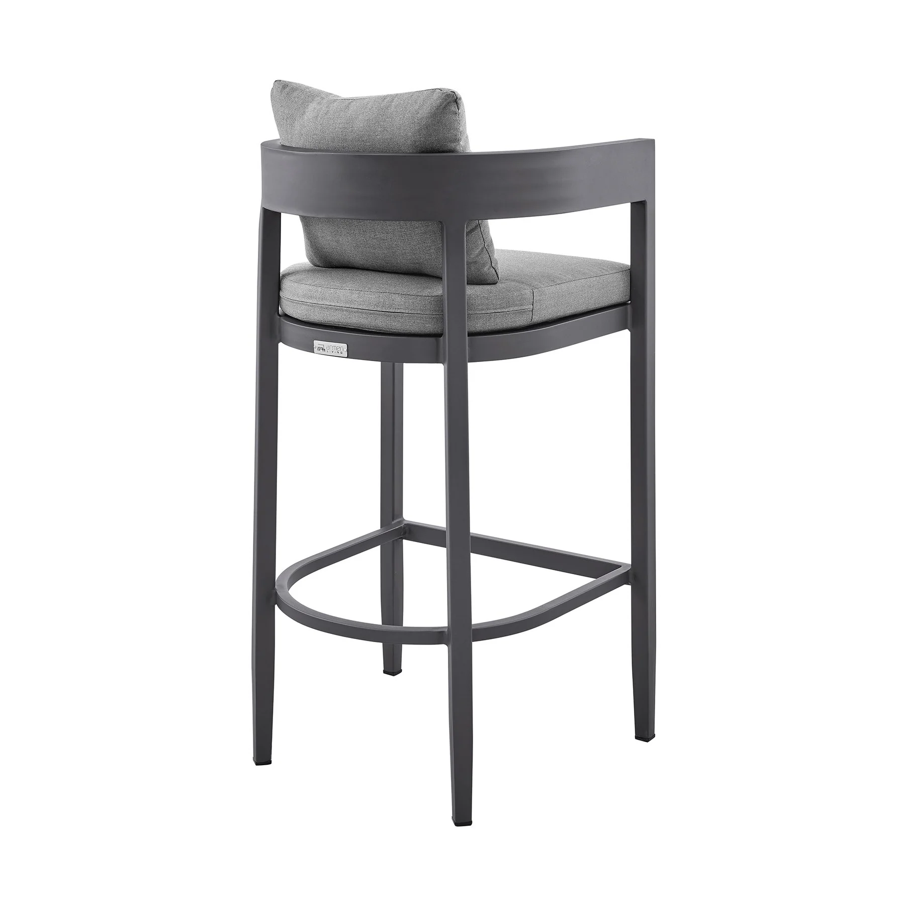 Menorca Outdoor Patio Bar Stool in Aluminum with Gray Cushions - Image 4