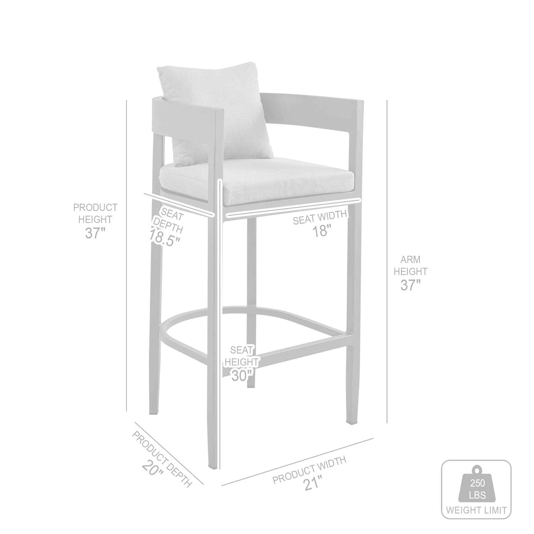 Menorca Outdoor Patio Bar Stool in Aluminum with Gray Cushions - Image 8