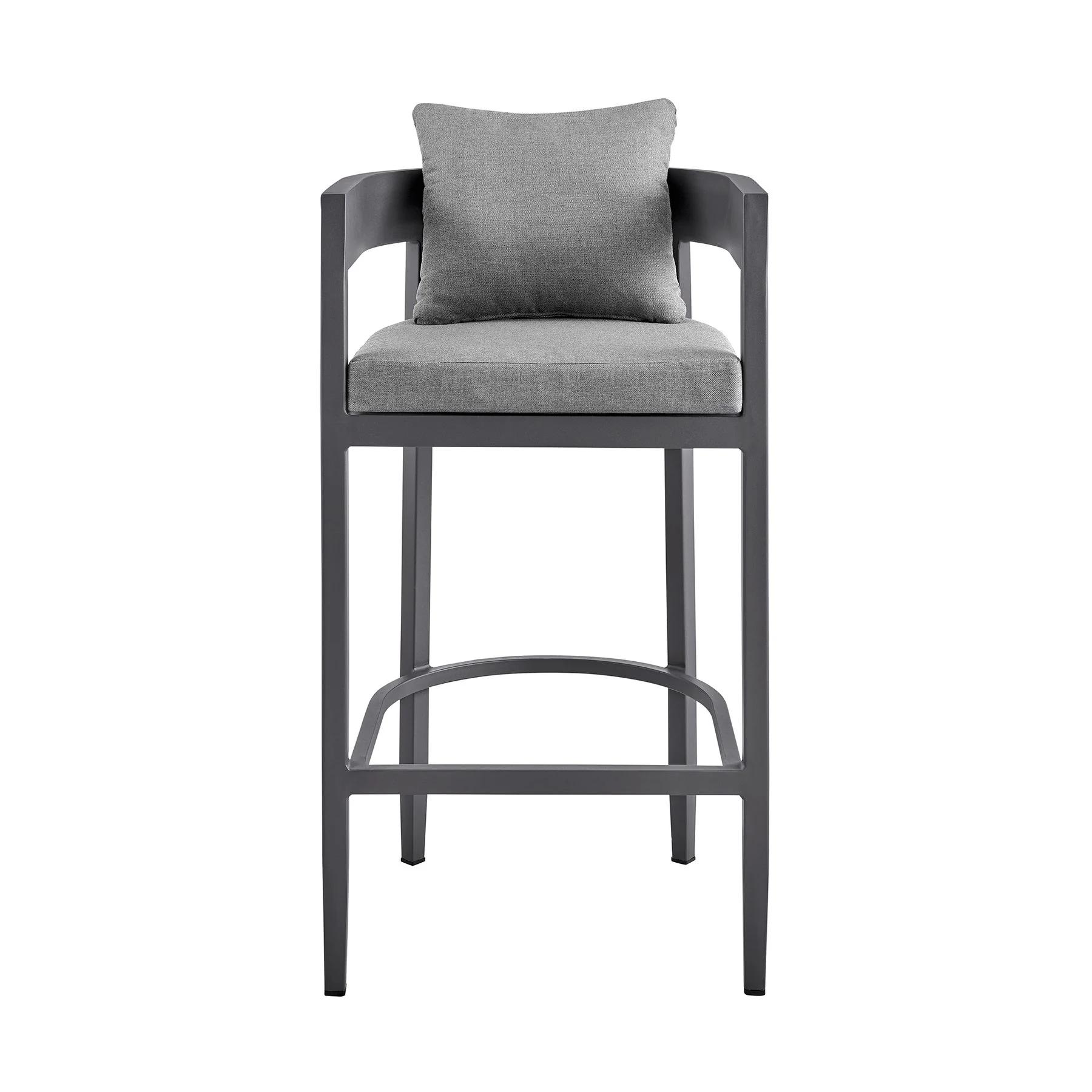 Menorca Outdoor Patio Counter Height Bar Stool in Aluminum with Gray Cushions - Image 2
