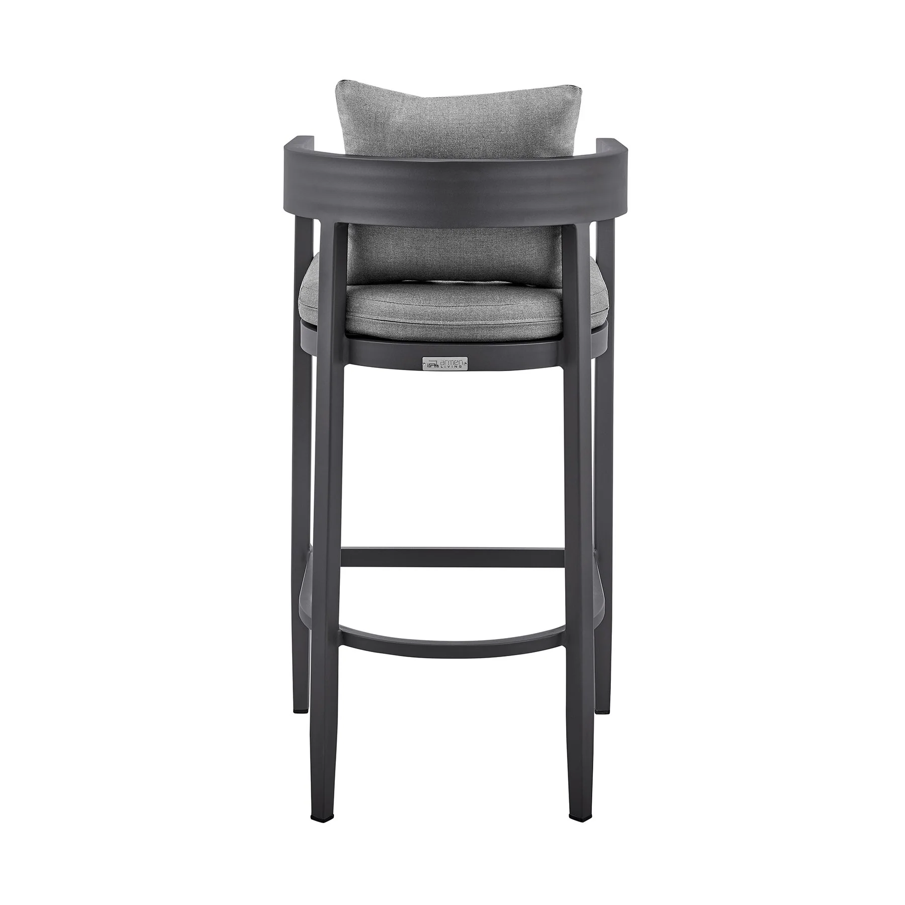 Menorca Outdoor Patio Counter Height Bar Stool in Aluminum with Gray Cushions - Image 5