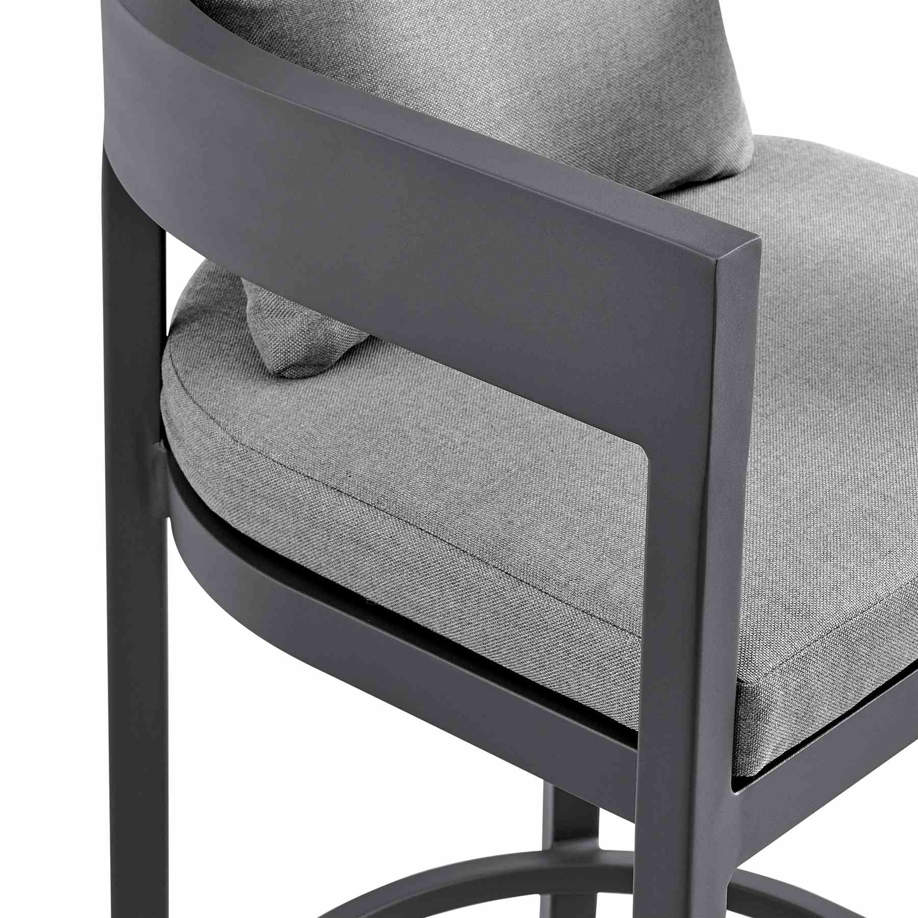 Menorca Outdoor Patio Counter Height Bar Stool in Aluminum with Gray Cushions - Image 6
