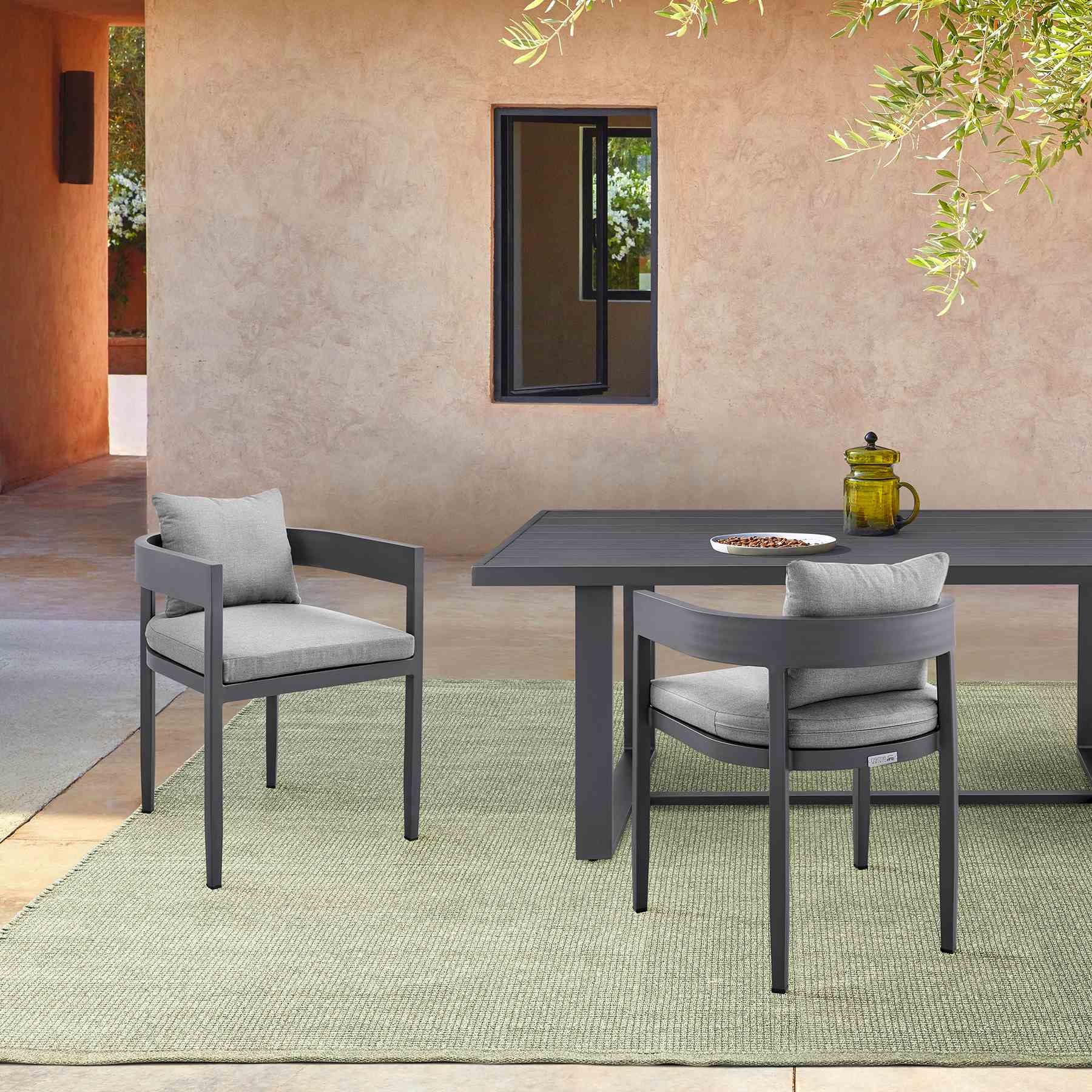 Menorca Outdoor Patio Dining Chairs in Aluminum with Gray Cushions - Set of 2 - Image 10