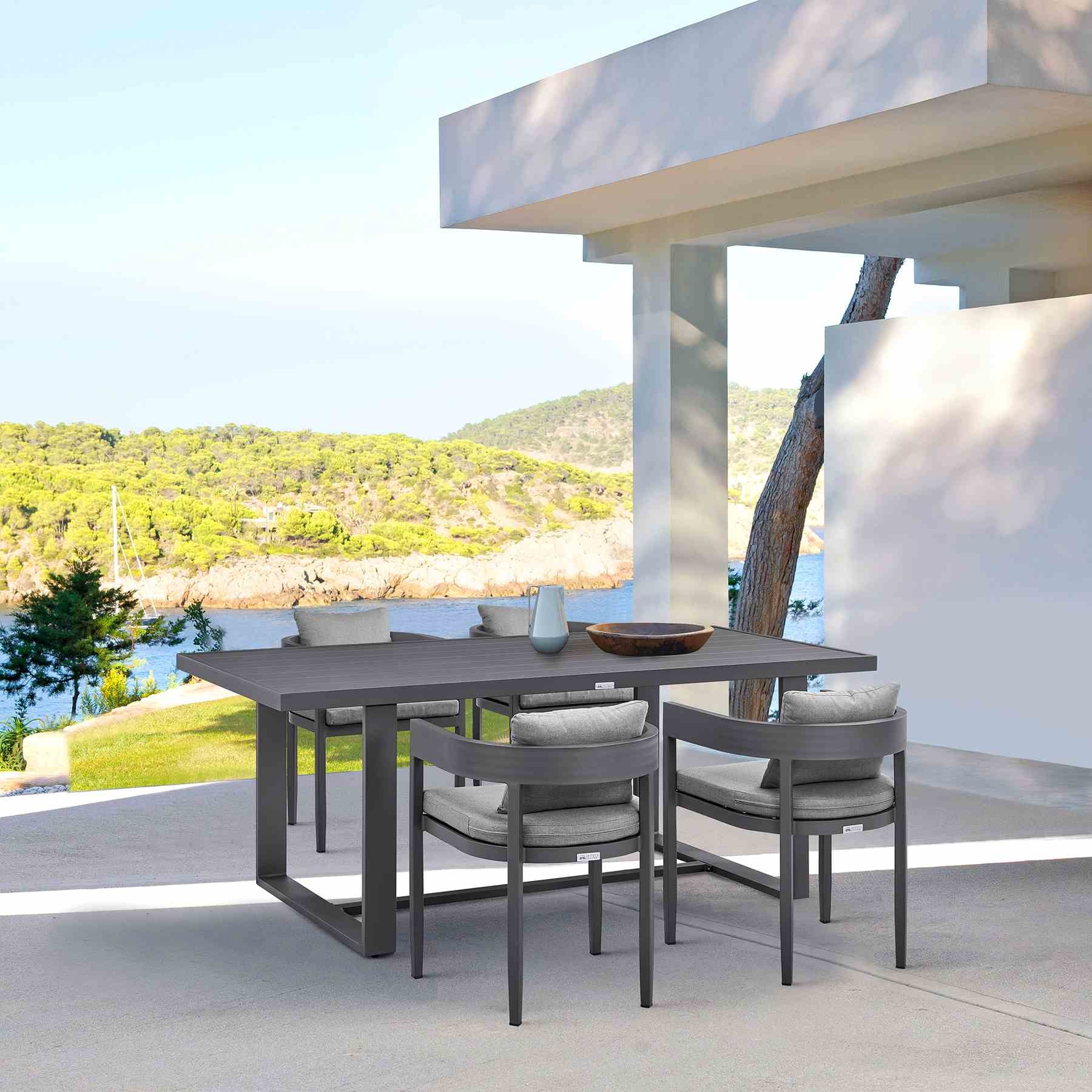 Menorca Outdoor Patio Dining Chairs in Aluminum with Gray Cushions - Set of 2 - Image 11