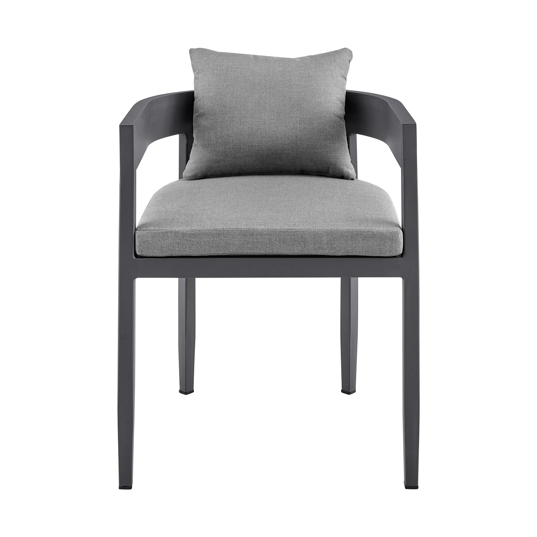 Menorca Outdoor Patio Dining Chairs in Aluminum with Gray Cushions - Set of 2 - Image 3