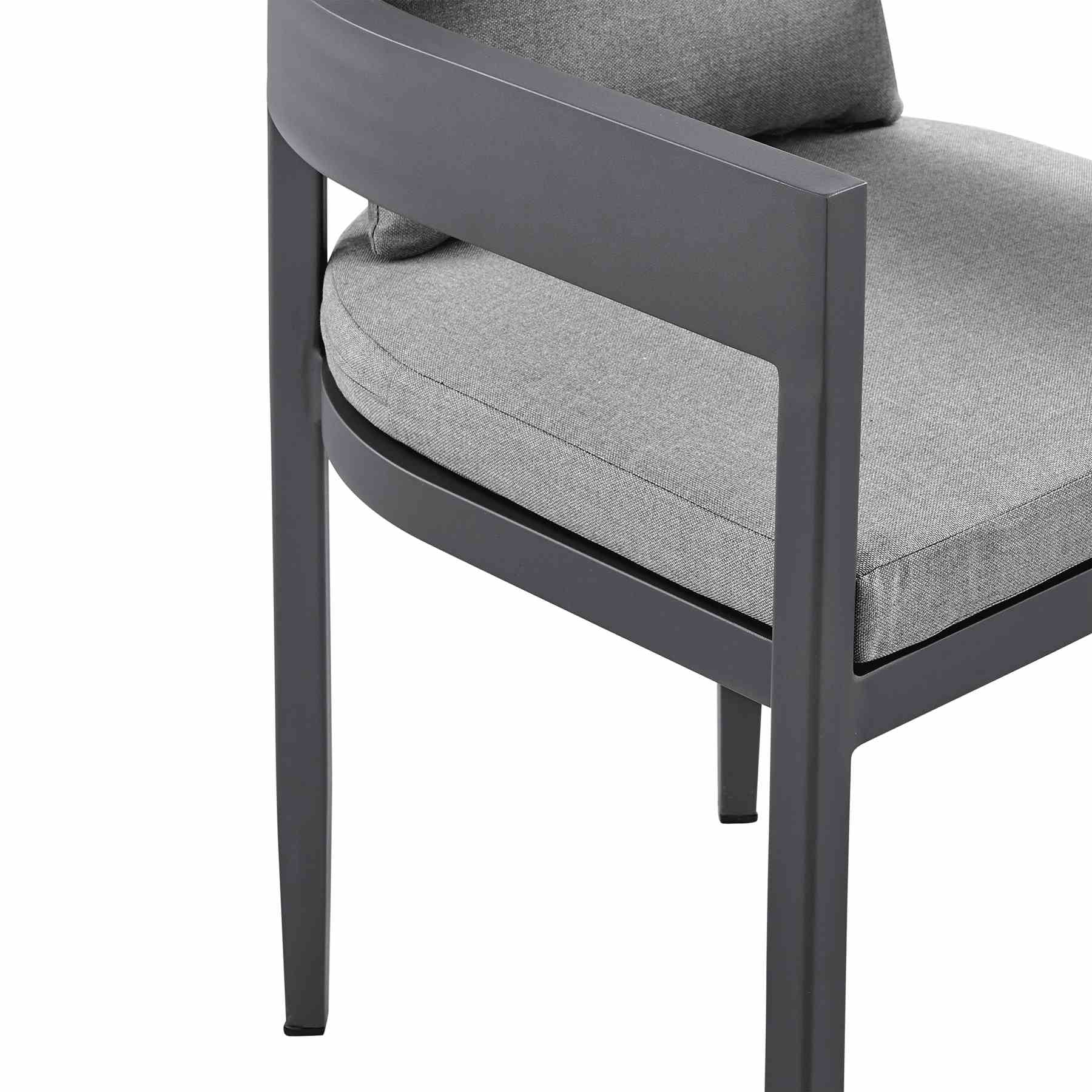 Menorca Outdoor Patio Dining Chairs in Aluminum with Gray Cushions - Set of 2 - Image 7