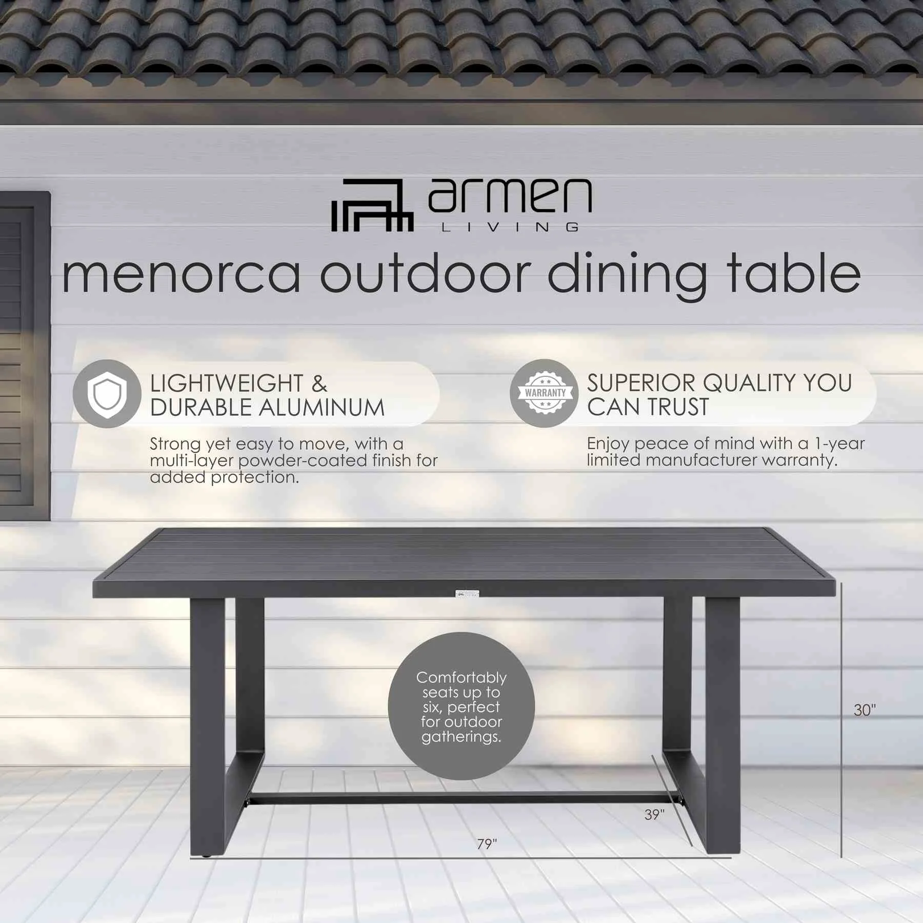 Menorca Outdoor Patio Dining Table in Aluminum - Image 8