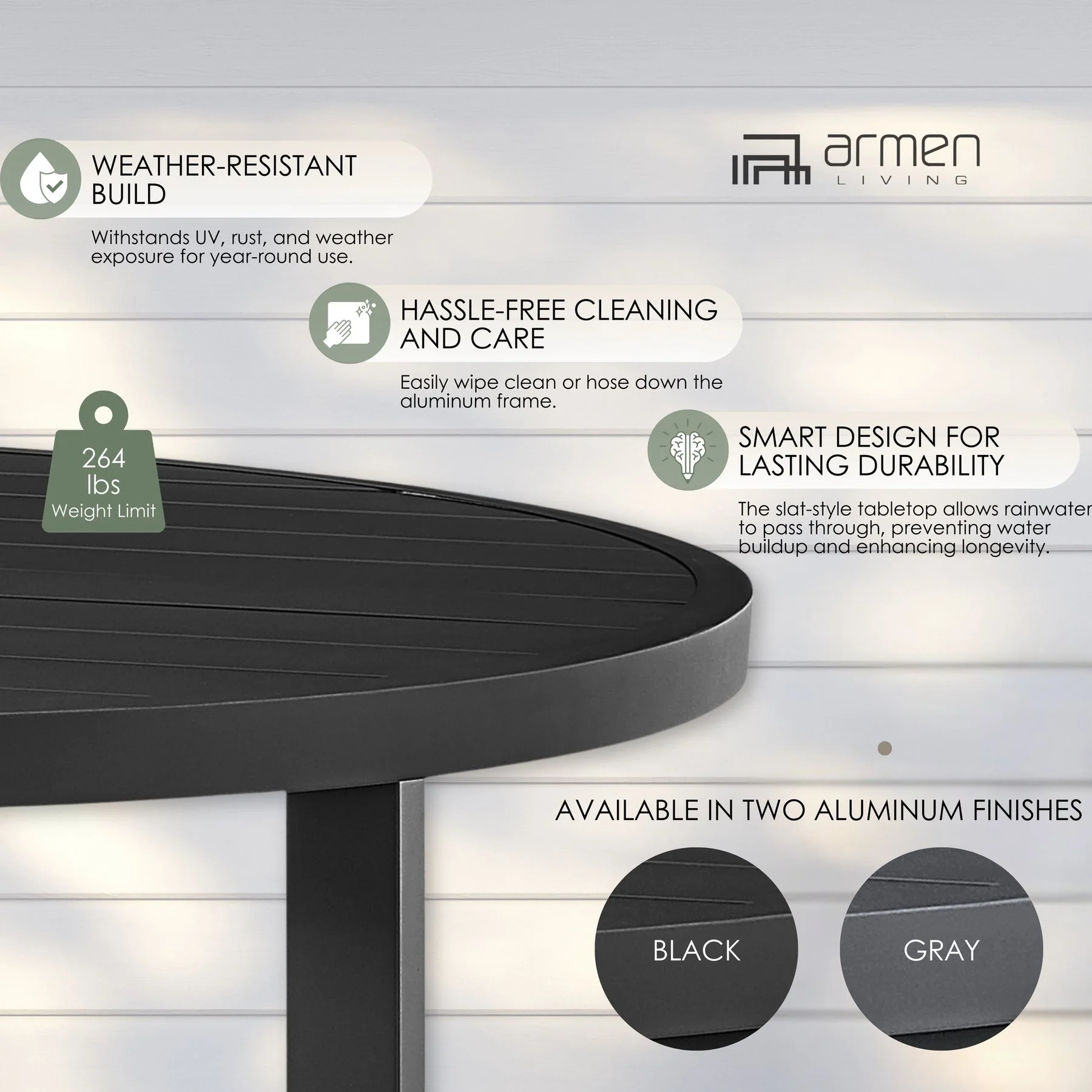 Menorca Outdoor Patio Round Coffee Table in Black Aluminum - Image 9