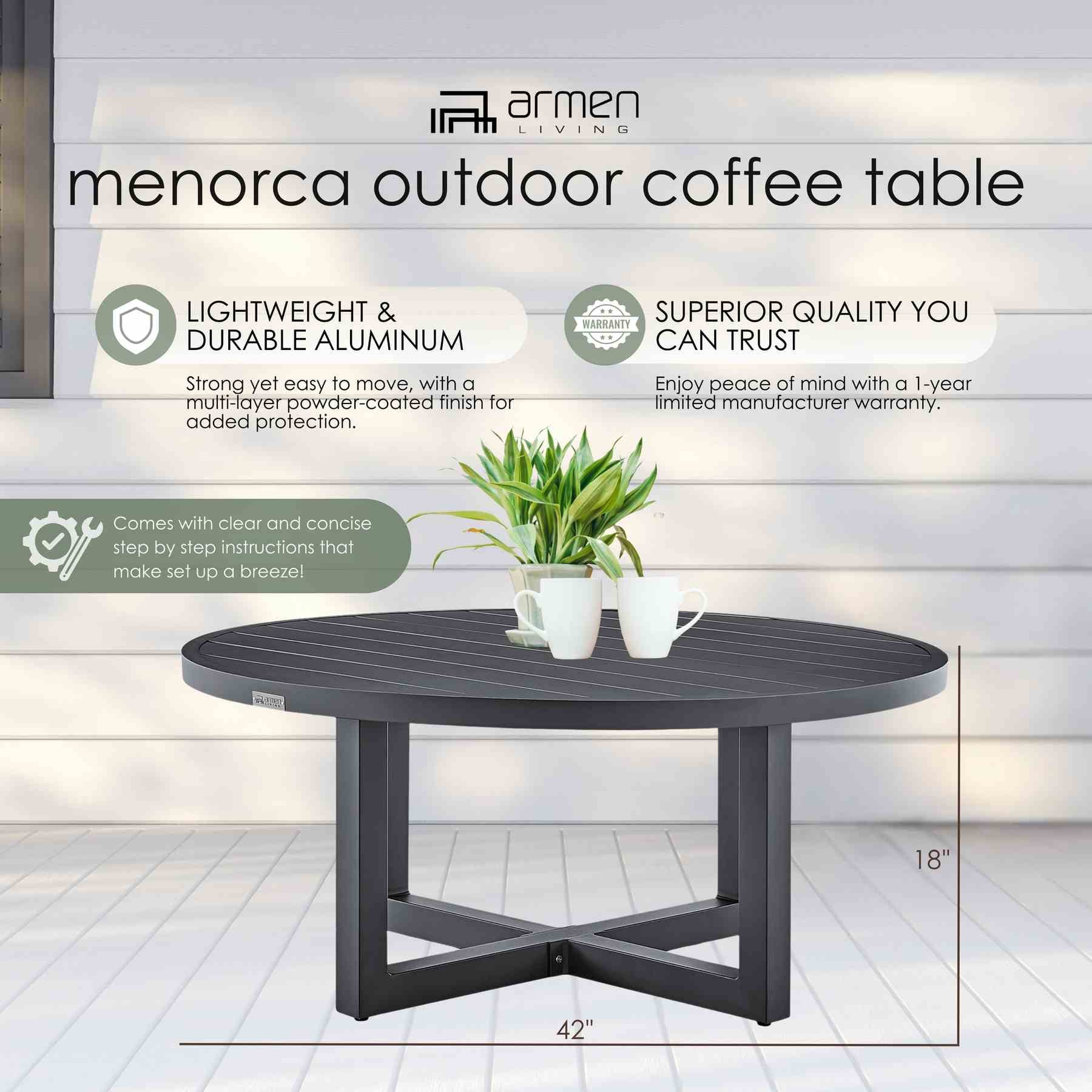 Menorca Outdoor Patio Round Coffee Table in Gray Aluminum - Image 8