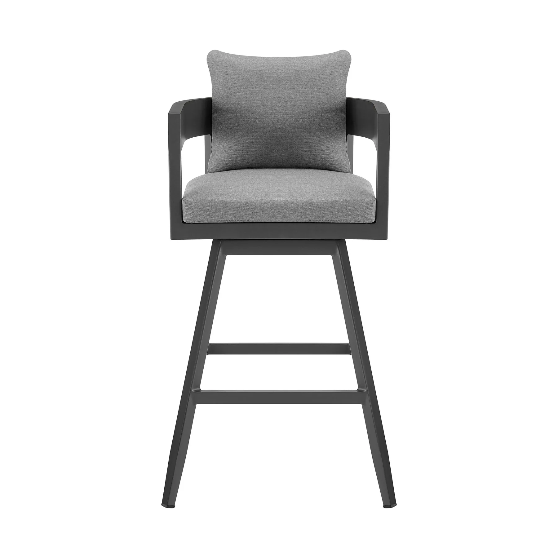 Menorca Outdoor Patio Swivel Bar Stool in Aluminum with Gray Cushions - Image 2