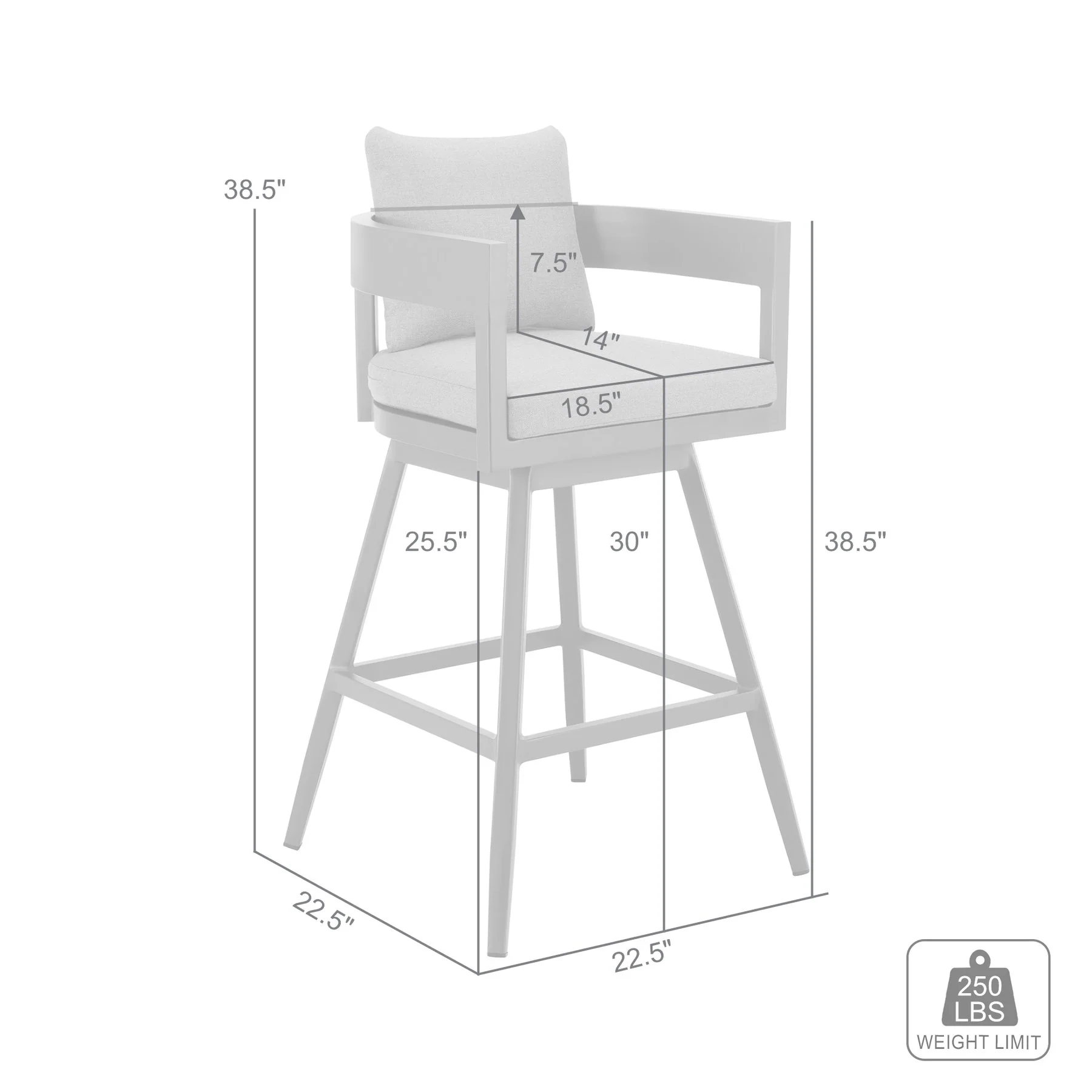 Menorca Outdoor Patio Swivel Bar Stool in Aluminum with Gray Cushions - Image 9