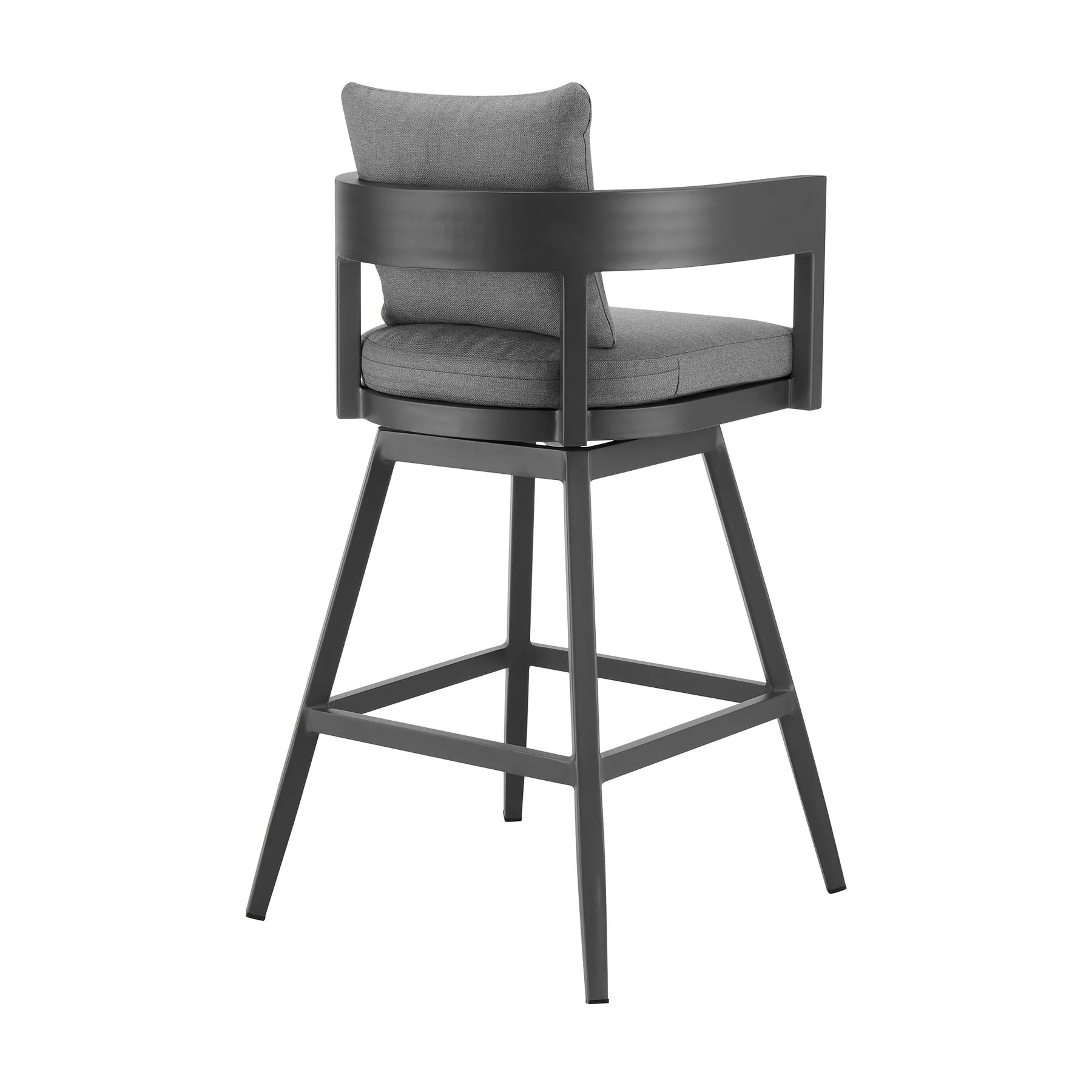 Menorca Outdoor Patio Swivel Counter Stool in Aluminum with Gray Cushions - Image 3