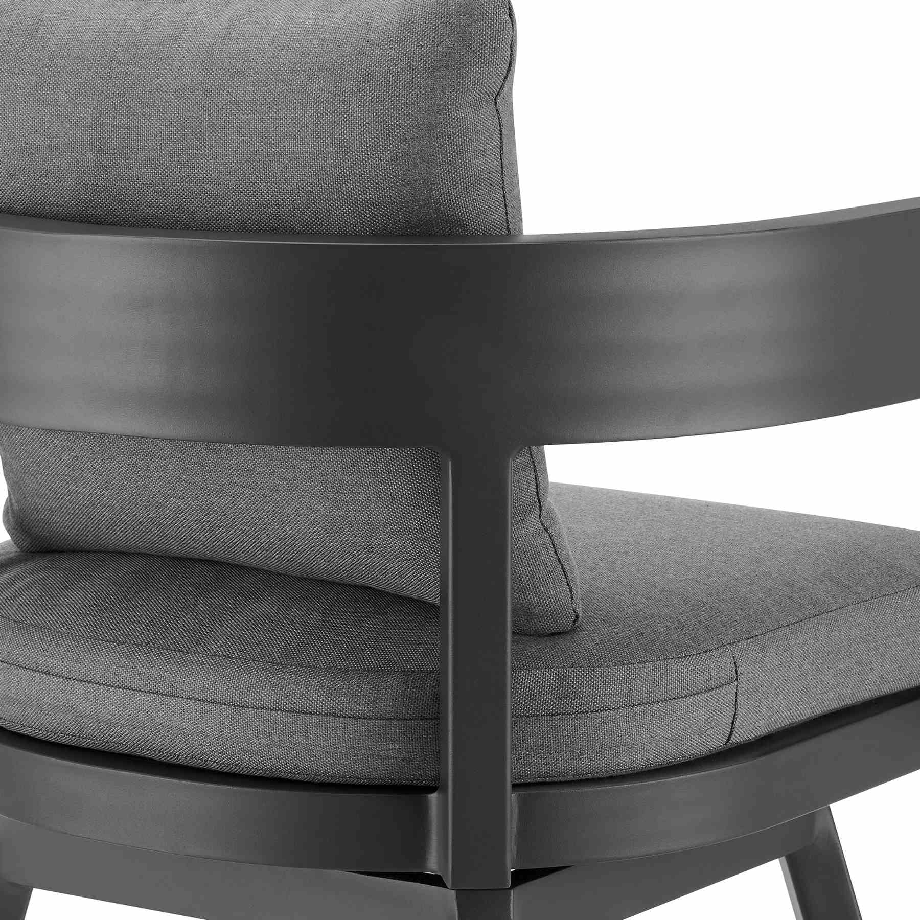Menorca Outdoor Patio Swivel Counter Stool in Aluminum with Gray Cushions - Image 7