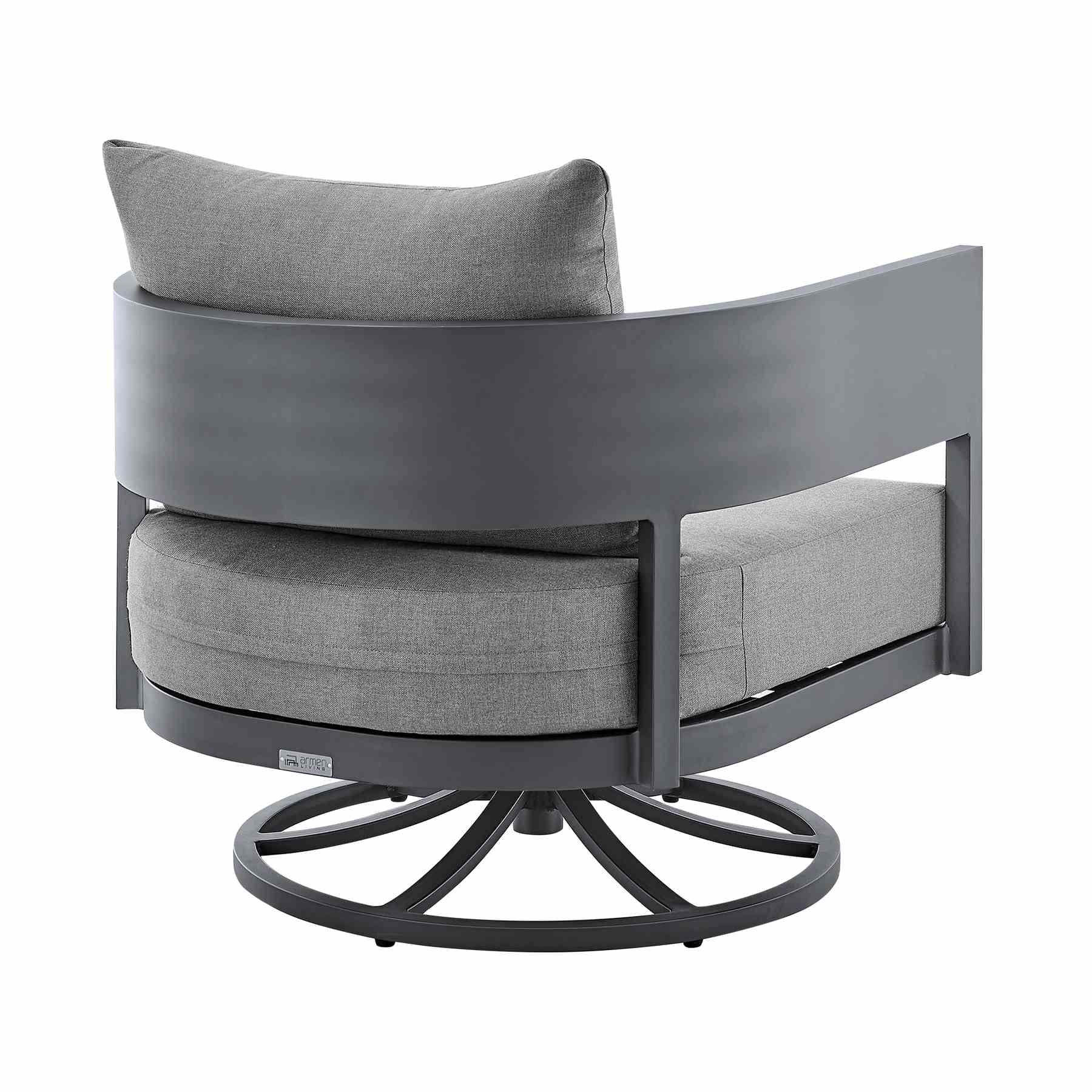 Menorca Outdoor Patio Swivel Rocking Chair in Gray Aluminum with Cushions - Image 4