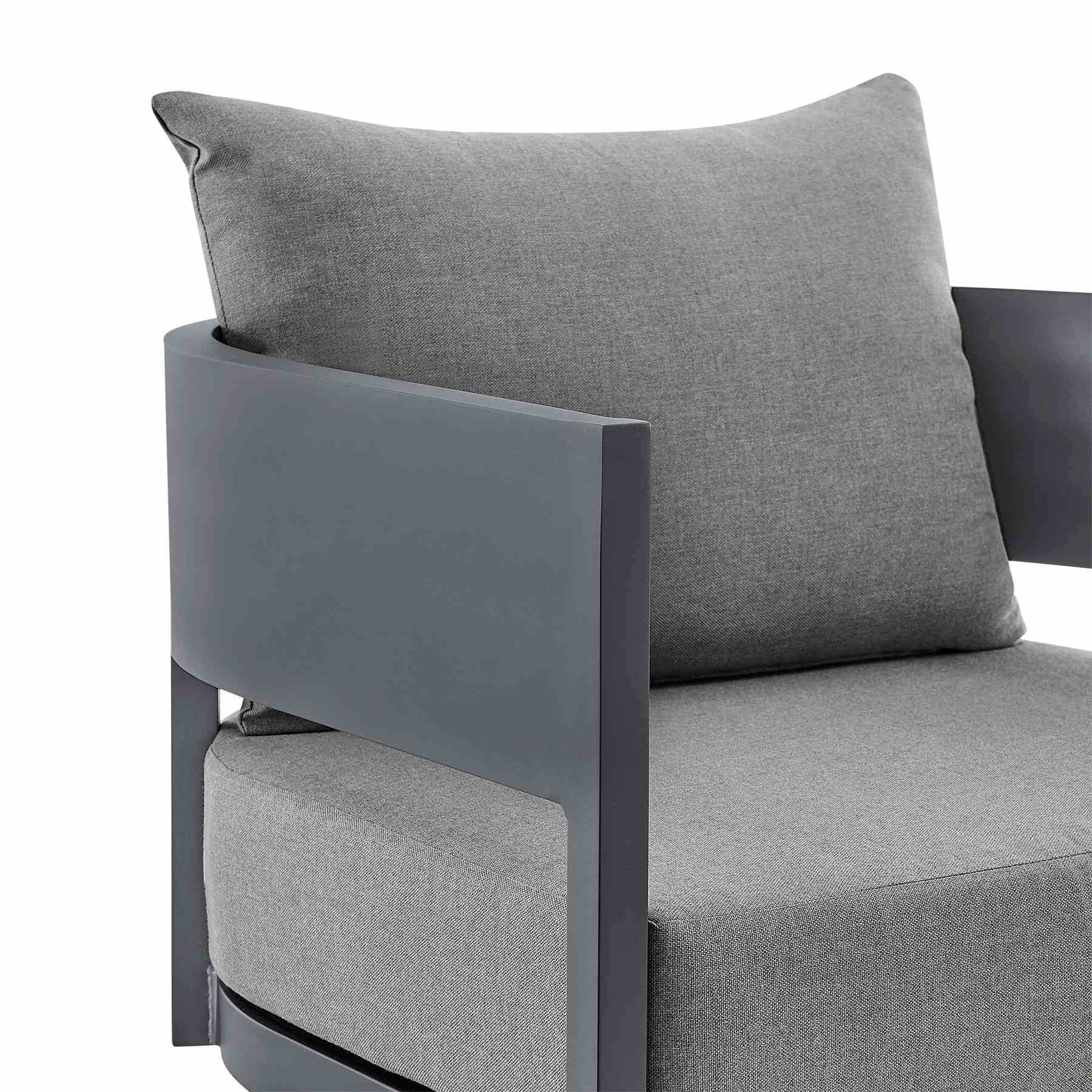 Menorca Outdoor Patio Swivel Rocking Chair in Gray Aluminum with Cushions - Image 5